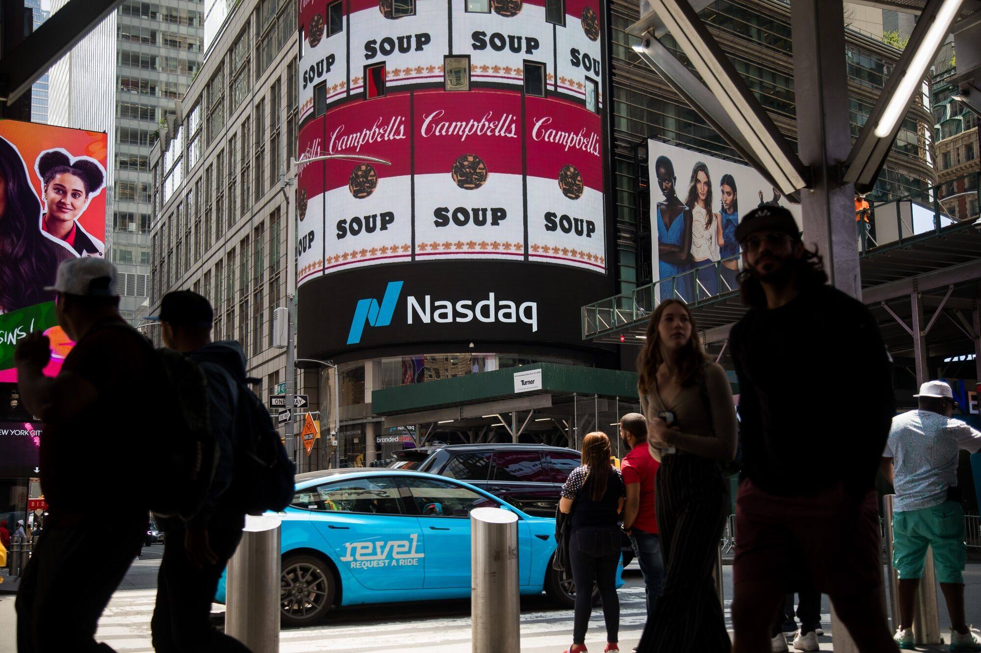 The Nasdaq MarketSite in New York on June 9. The narrowness of the US equity market has been well documented. Photo: Bloomberg 