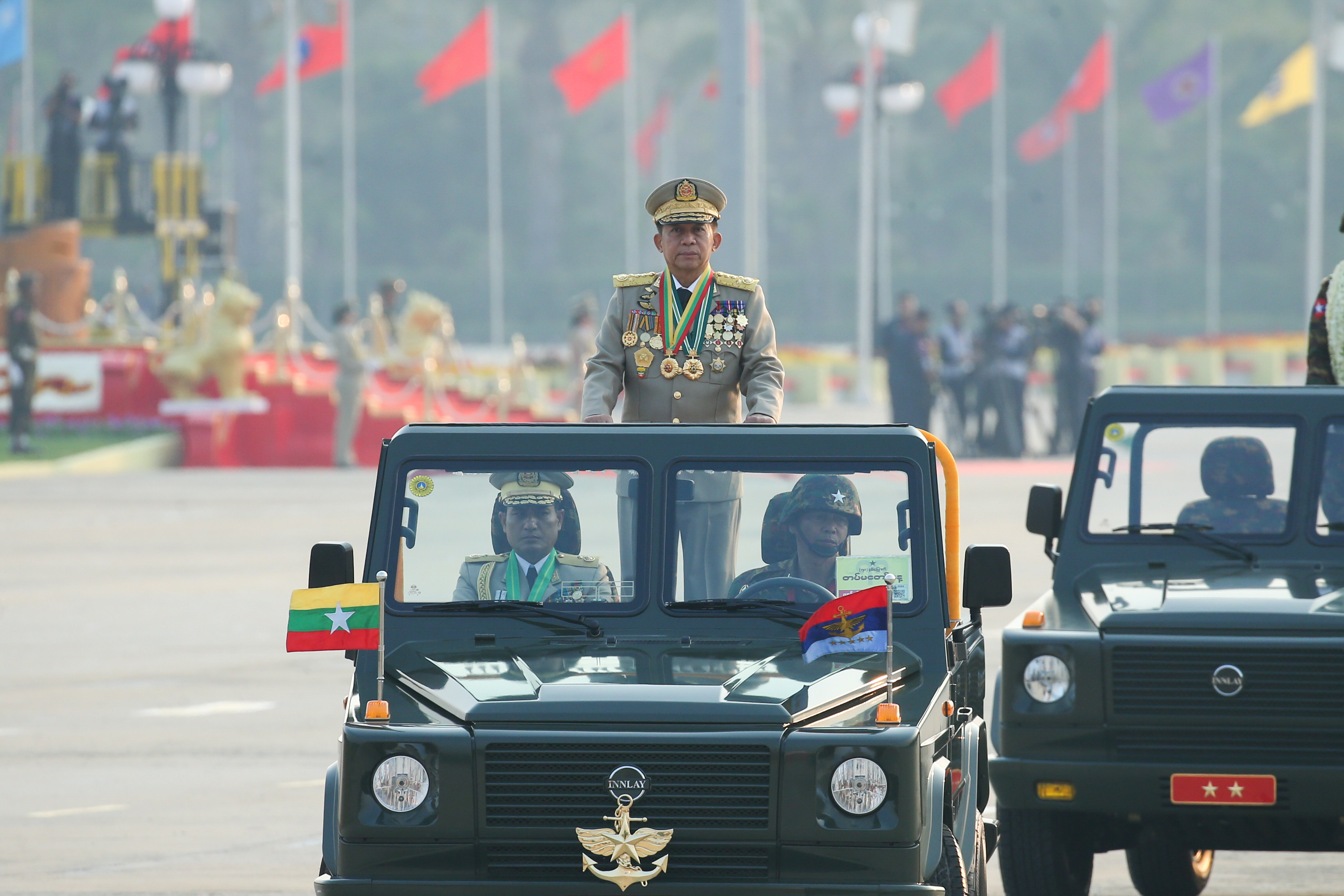 Myanmar’s General Min Aung Hlaing, head of the nation’s junta, which seized power in a bloody 2021 coup, attends a military parade in March. Photo: Xinhua