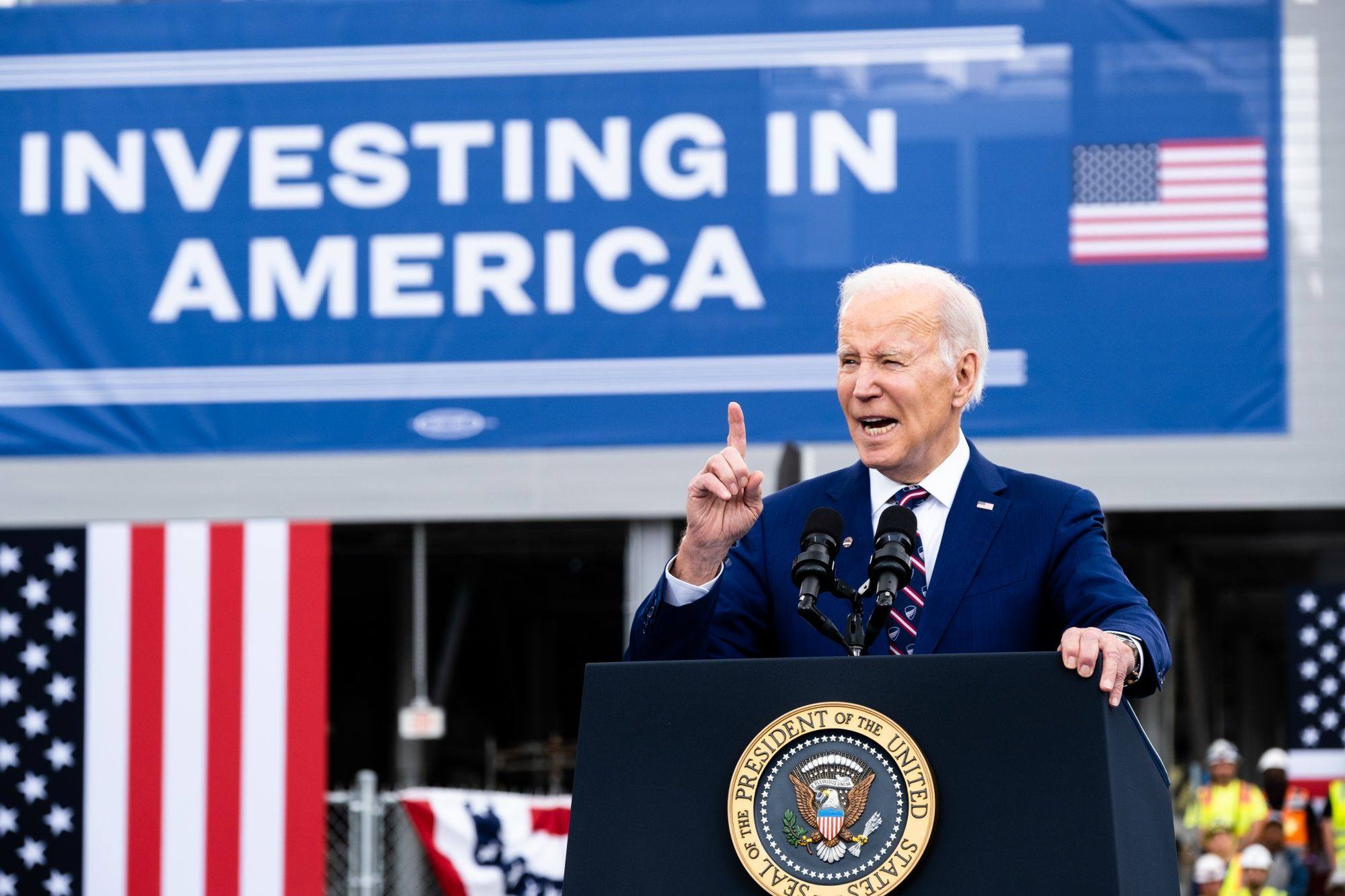 US President Joe Biden speaks at the headquarters of semiconductor manufacturer Wolfspeed Inc in Durham, North Carolina, on March 28. Photo: Bloomberg