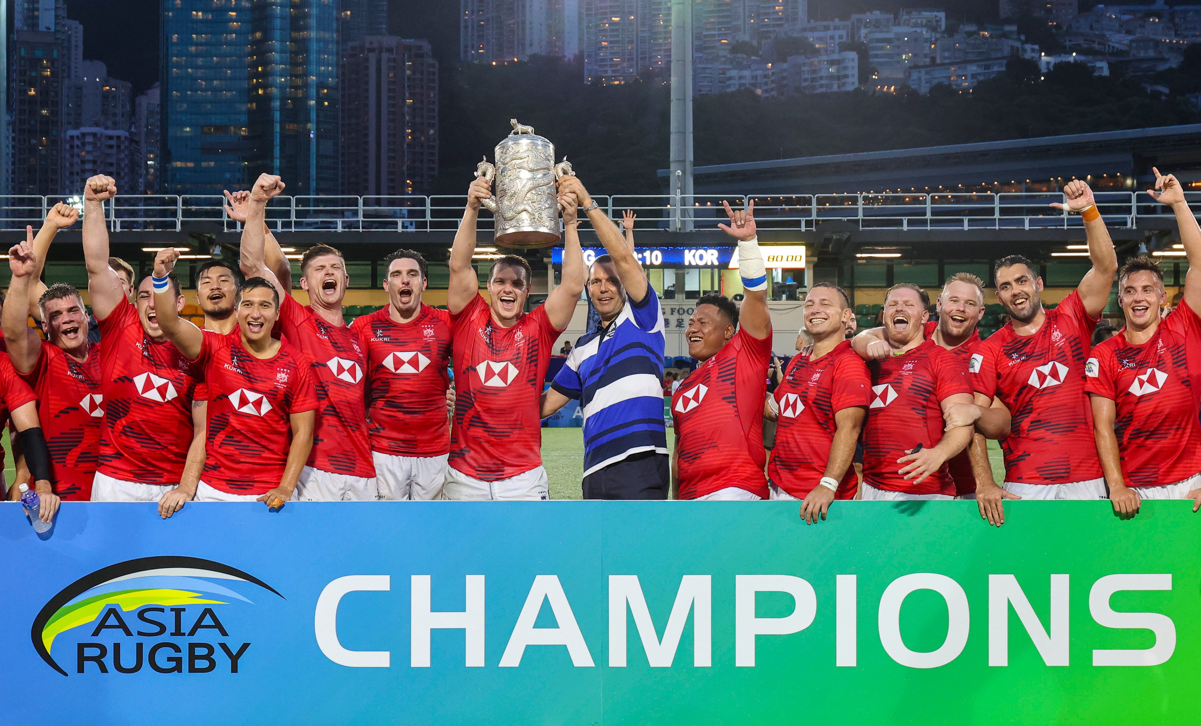 Hong Kong celebrate after beating South Korea to retain their Asia Rugby Championship crown at Hong Kong Football Club. Photos: Edmond So