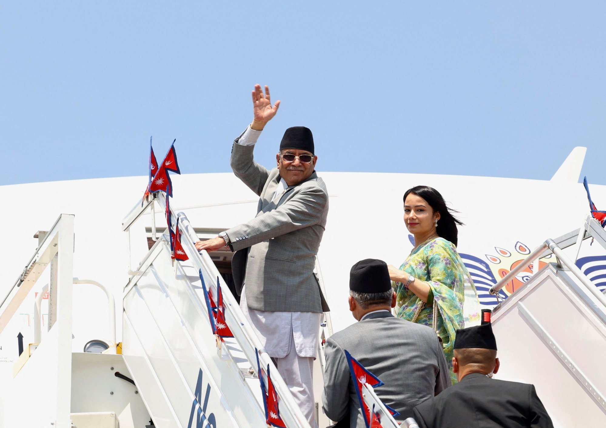 Days before Prime Minister Pushpa Kamal Dahal flew to Delhi, key leaders of his Nepal Communist Party asked that he hold a referendum on whether Nepal should remain secular. Photo: Prime Minister’s Office of Nepal Handout via Reuters