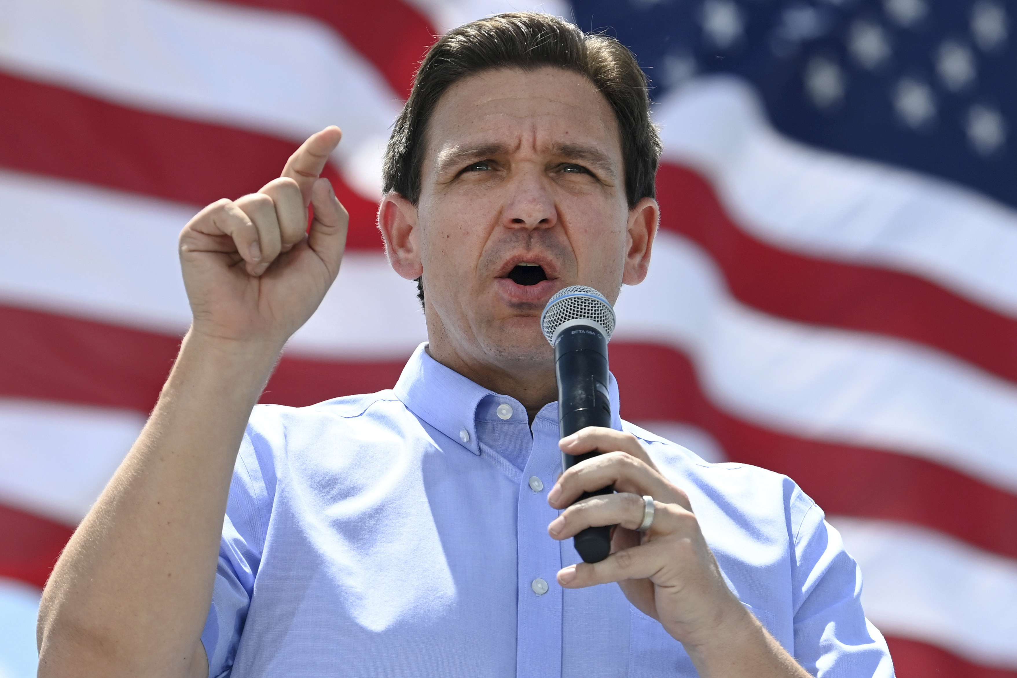 US Republican presidential candidate and Florida Governor Ron DeSantis in Gardnerville, Nevada on Saturday. Photo: AP