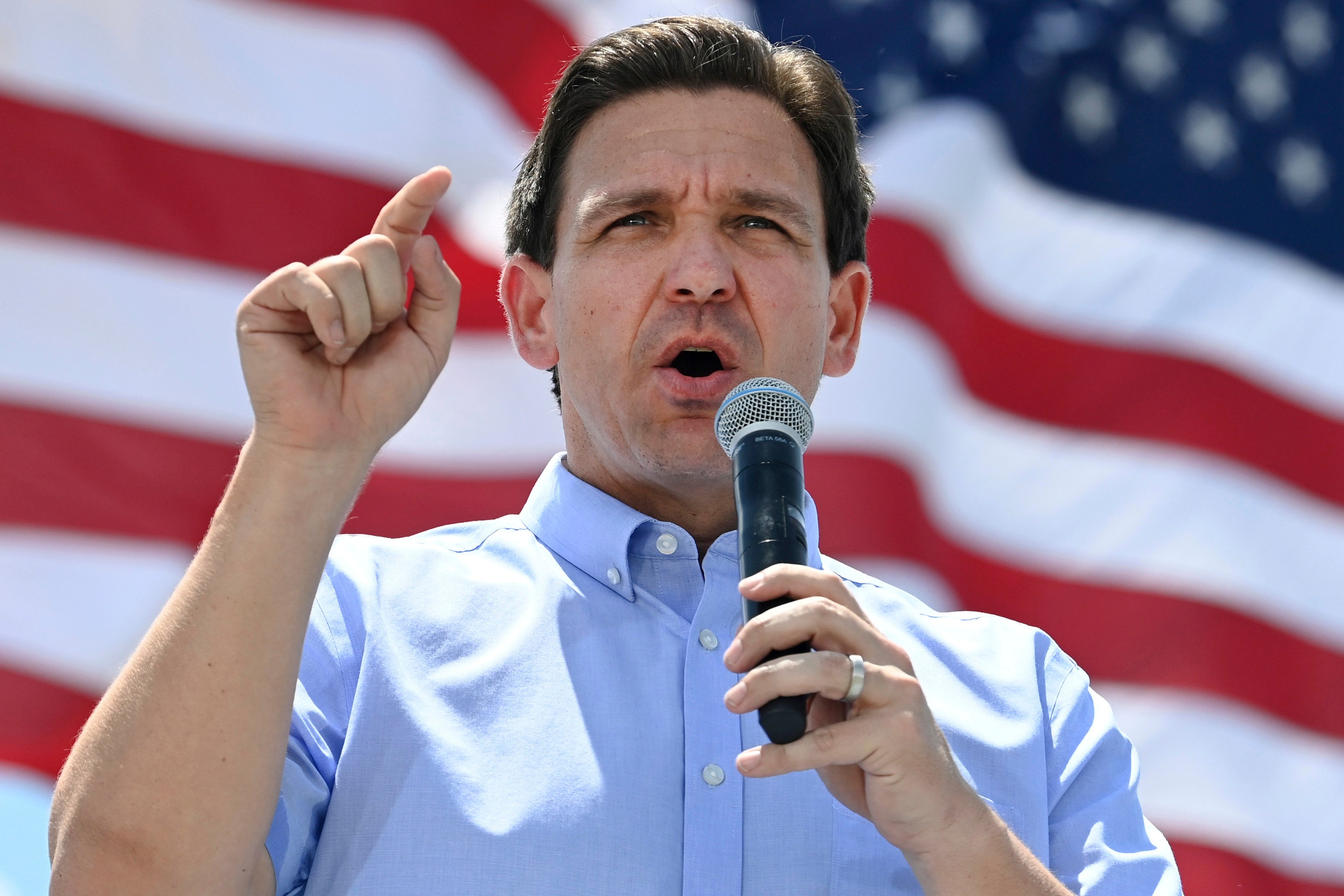 US Republican presidential candidate and Florida Governor Ron DeSantis in Gardnerville, Nevada on Saturday. Photo: AP