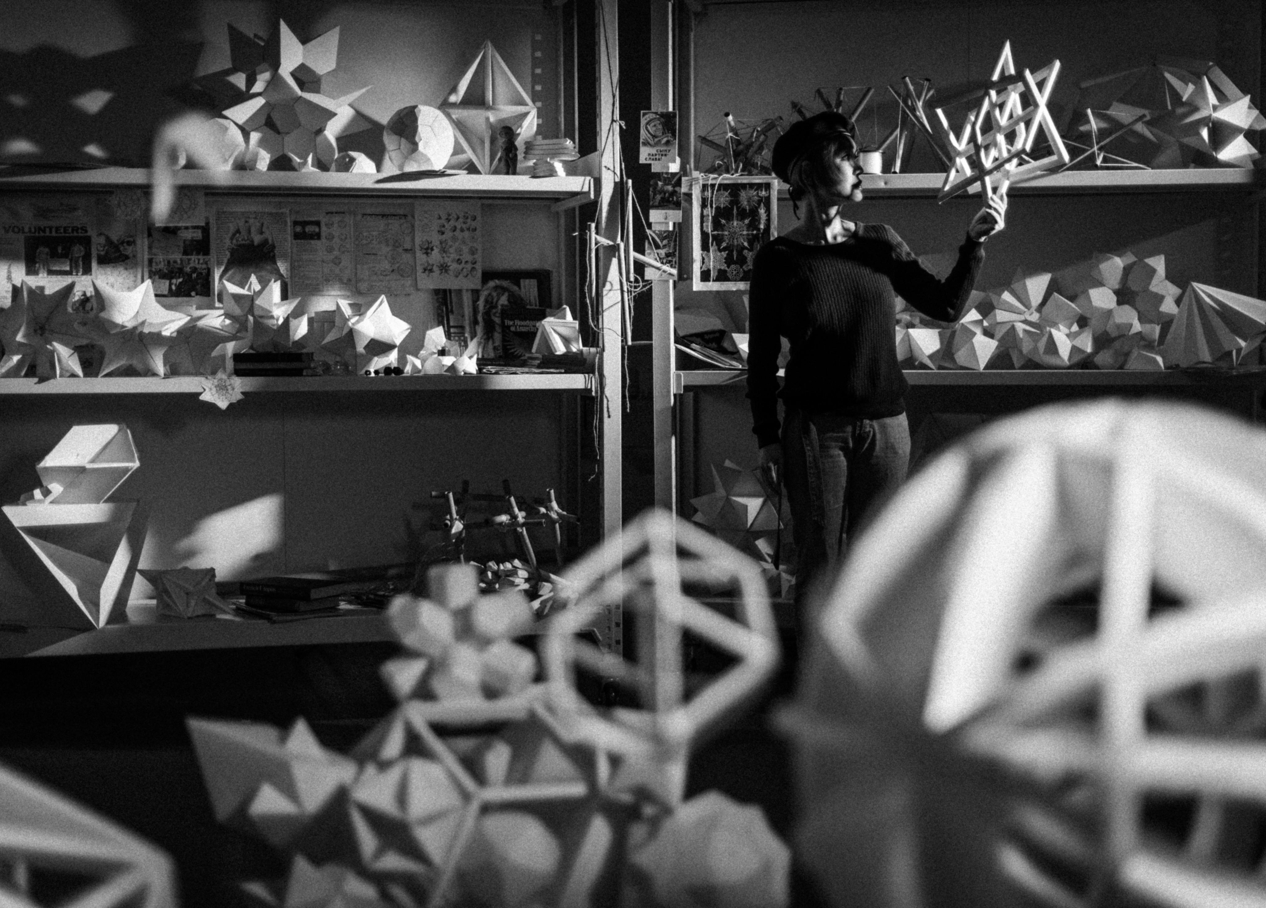 Photo of Lauren O in her studio from “Angela Su proudly presents: Lauren O—The Greatest Levitator in the Polyhedric Cosmos of Time” Photo: courtesy of Angela Su and the archives of Lauren O