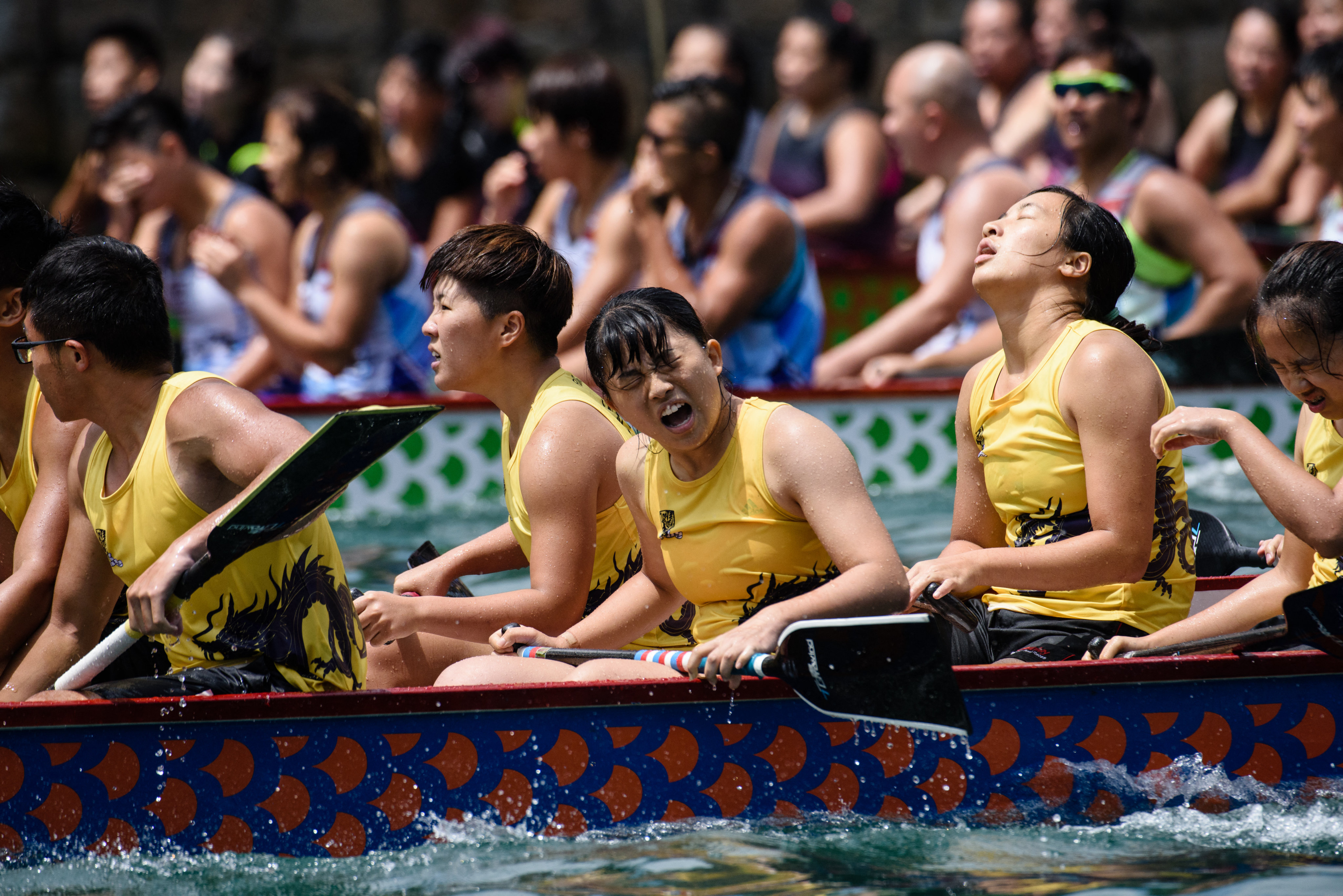 Competitors react as they take part in the annual dragon boat race held to celebrate the Tuen Ng festival in Hong Kong in 2017. Photo: AFP