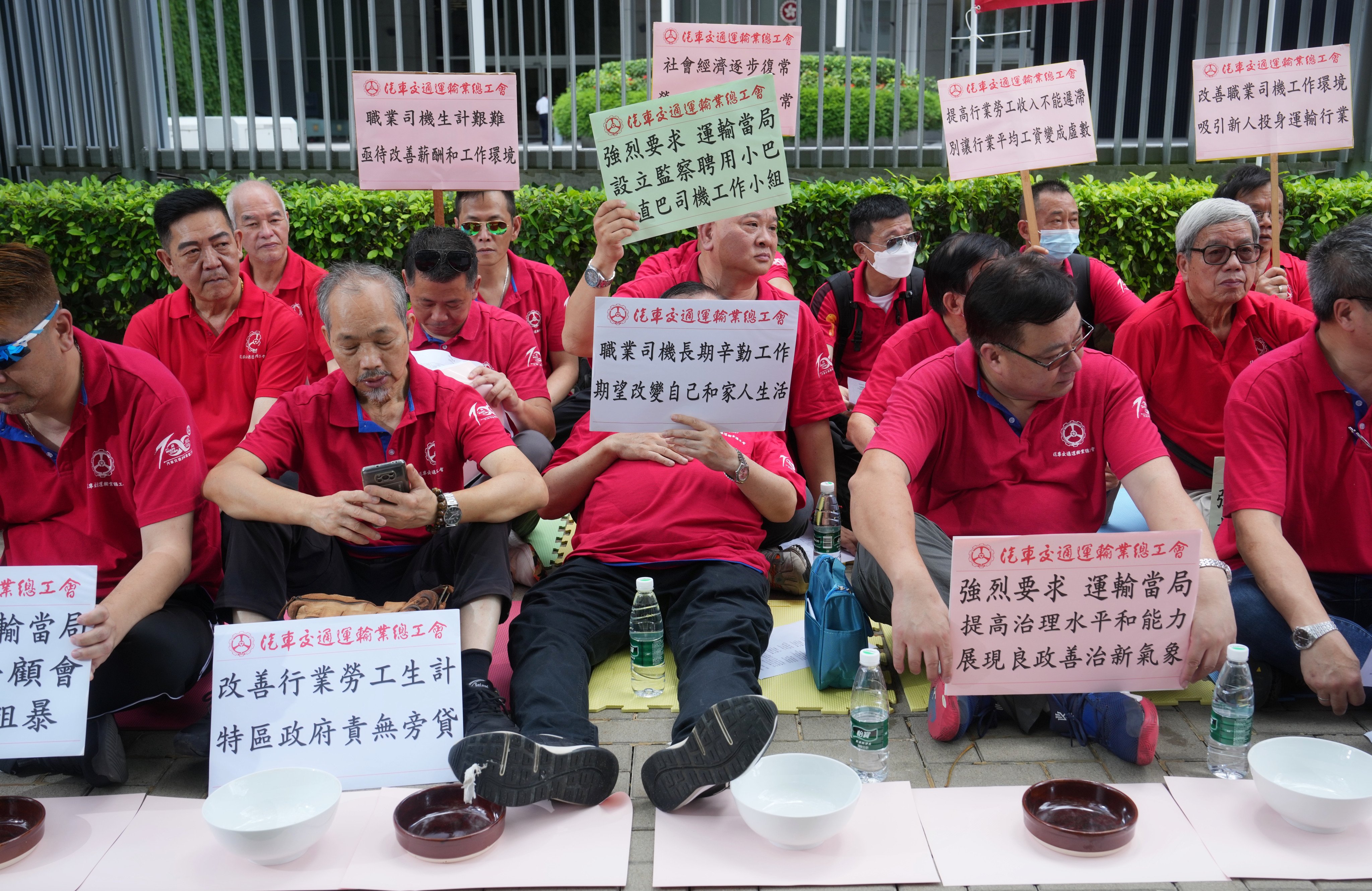 Union representatives protest against the plan to import labour outside the government headquarters in Admiralty on June 20. The business community has largely welcomed the government’s plan to import workers to ease staffing shortages, but labour unions have condemned the proposal. Photo: Elson Li.