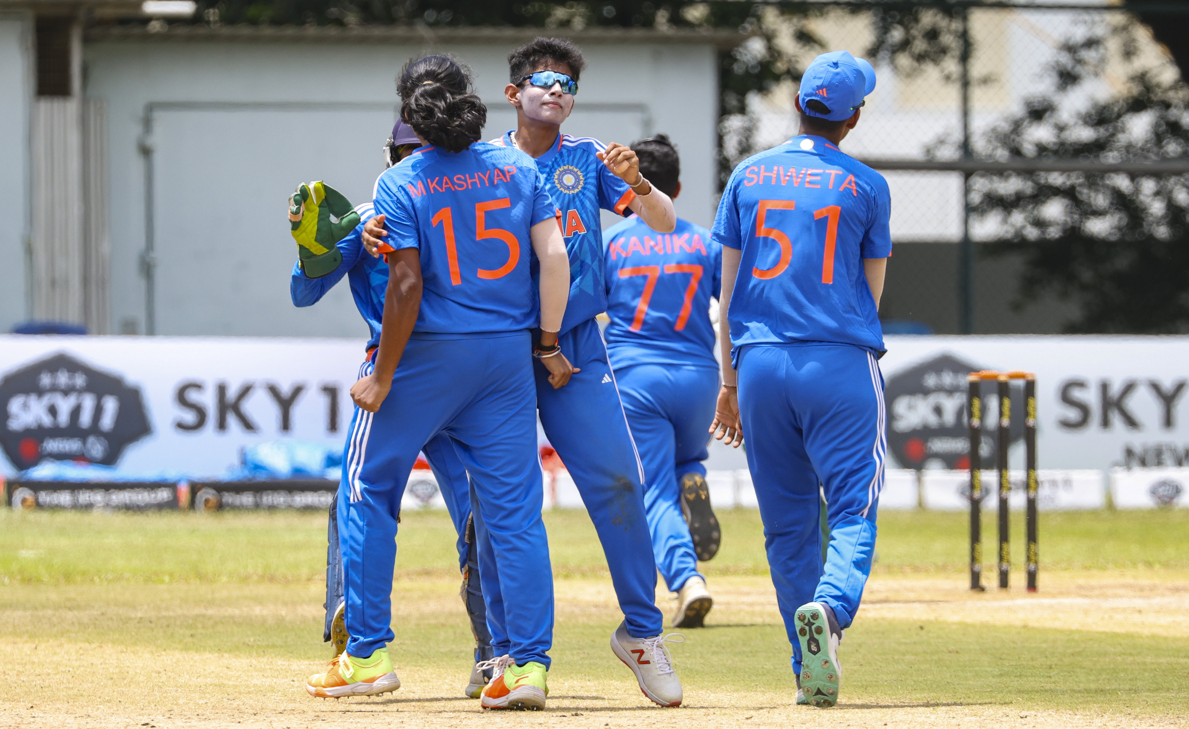 India A opener Mannat Kashyap (left) and captain Shweta Sehrawat celebrate a wicket during their ACC Women’s Emerging Teams Cup final against Bangladesh. Photo: Yik Yeung-man