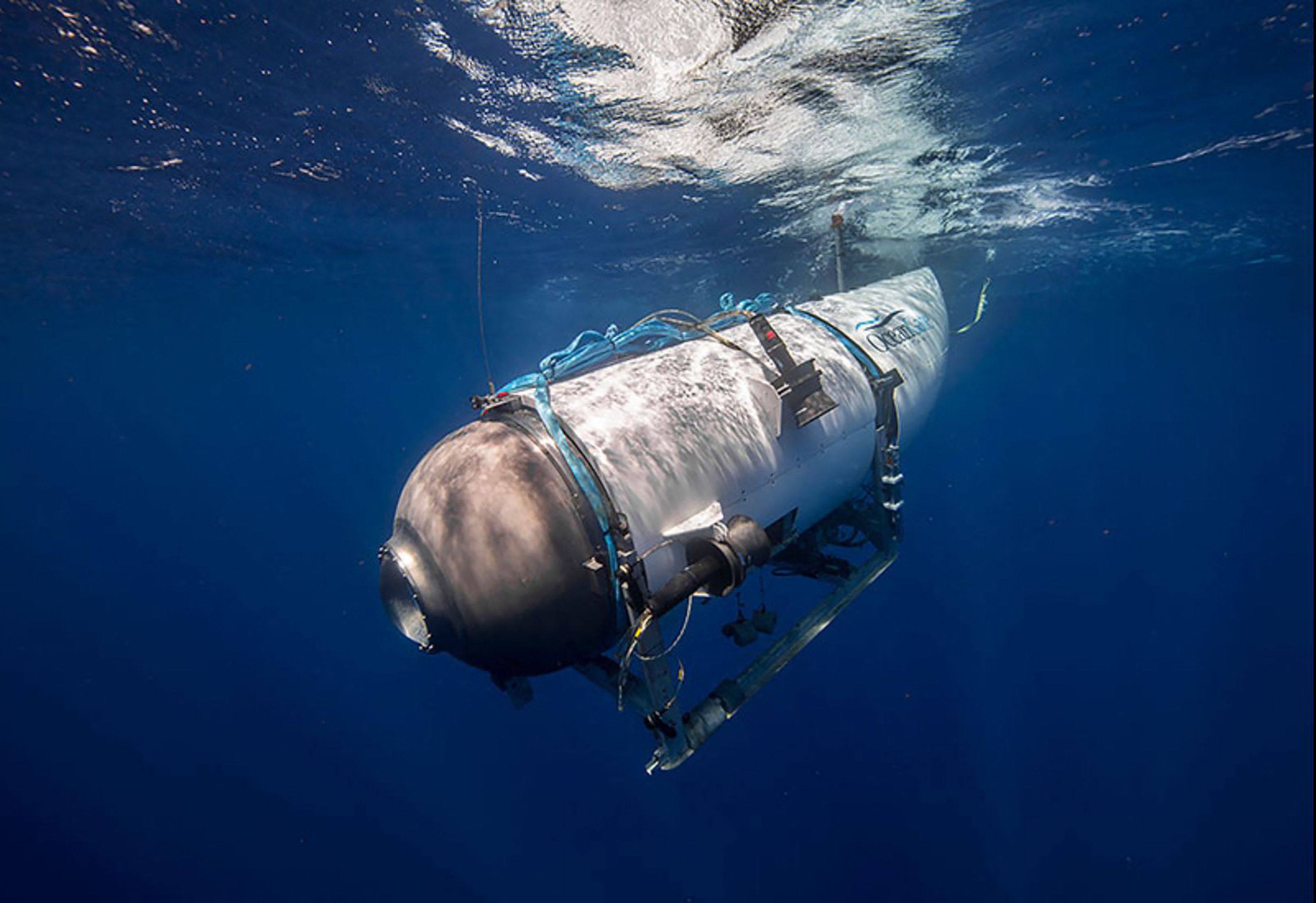 An undated image shows the OceanGate Expeditions Titan submersible beginning a descent. Photo: OceanGate Expeditions via AFP