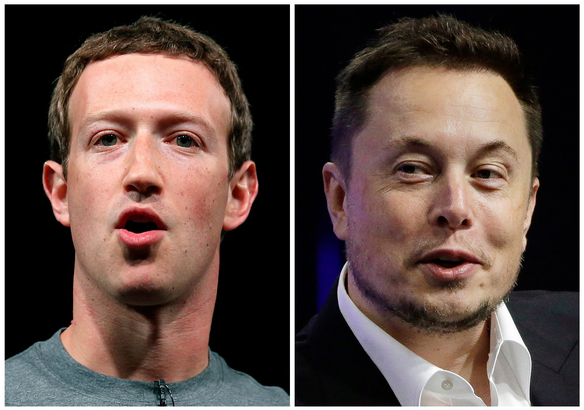 A potential cage match between Facebook CEO Mark Zuckerberg, left, and Twitteer CEO Elon Musk could be in the works. Photo: AP