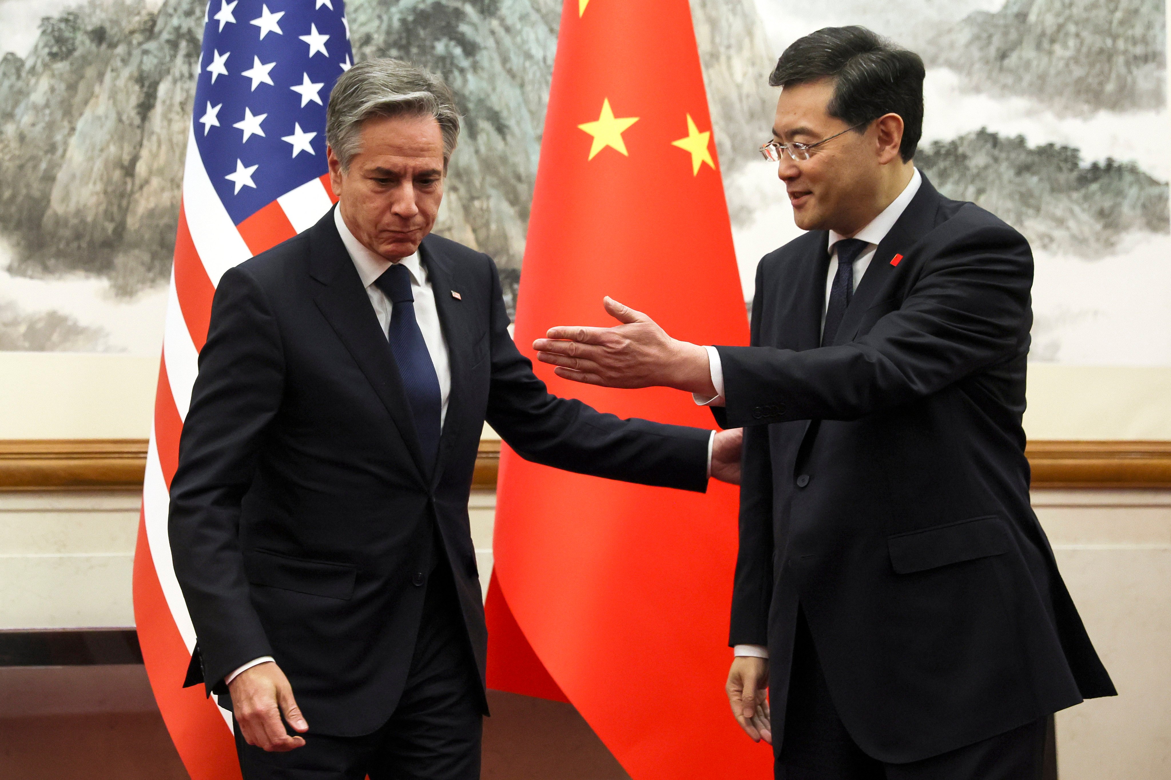 US Secretary of State Antony Blinken meets with Chinese Foreign Minister Qin Gang at the Diaoyutai State Guesthouse in Beijing, on June 18. Photo: Pool via AP