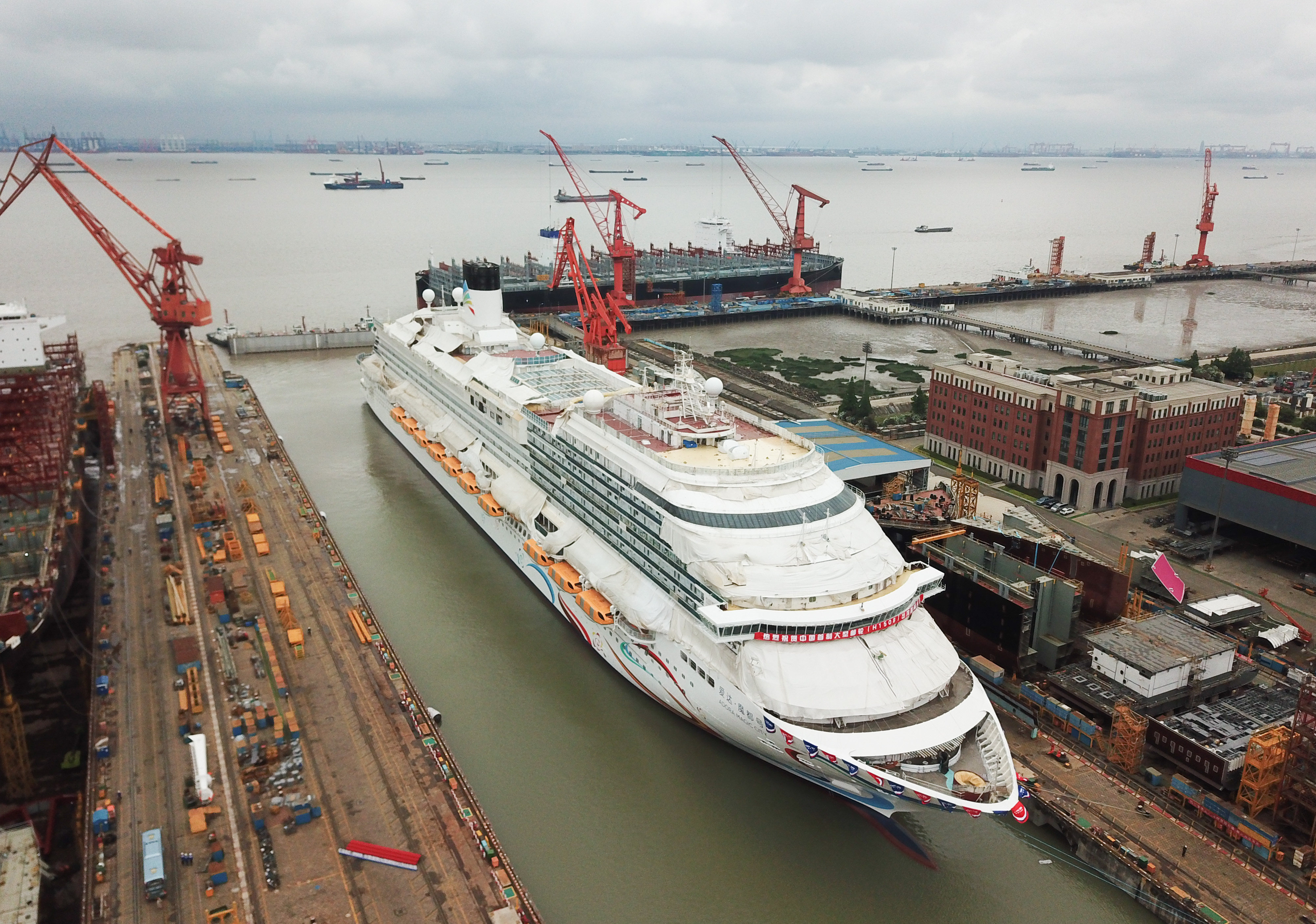 China’s first domestically built large cruise ship, the Adora Magic City, sits in port in Shanghai on June 6. The return of massive cruise ships to the world’s seas has renewed concerns about the amount of pollution they generate. Photo: Xinhua