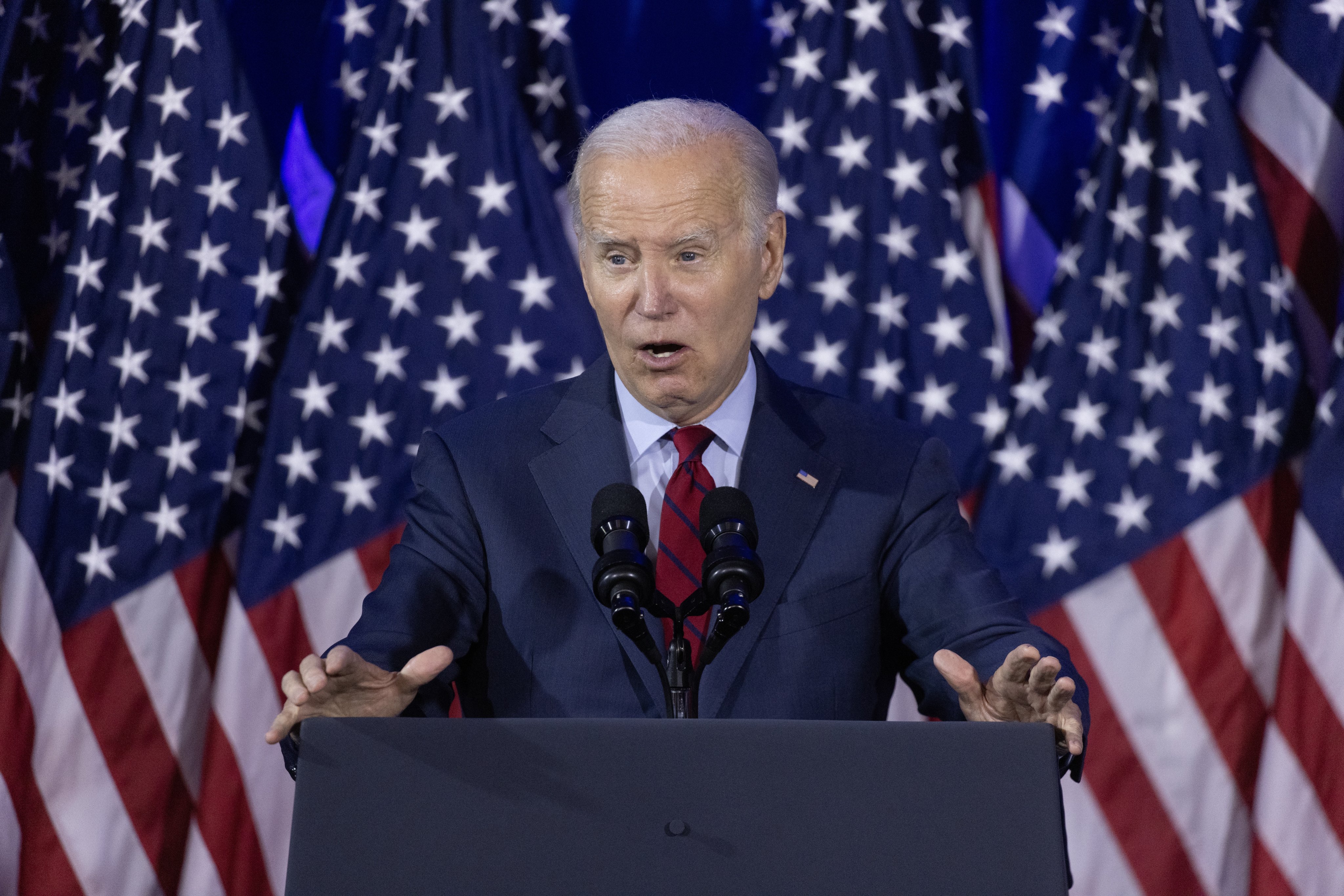 US President Joe Biden speaks during a political event on reproductive rights in Washington, US on Saturday. Photo: EPA-EFE