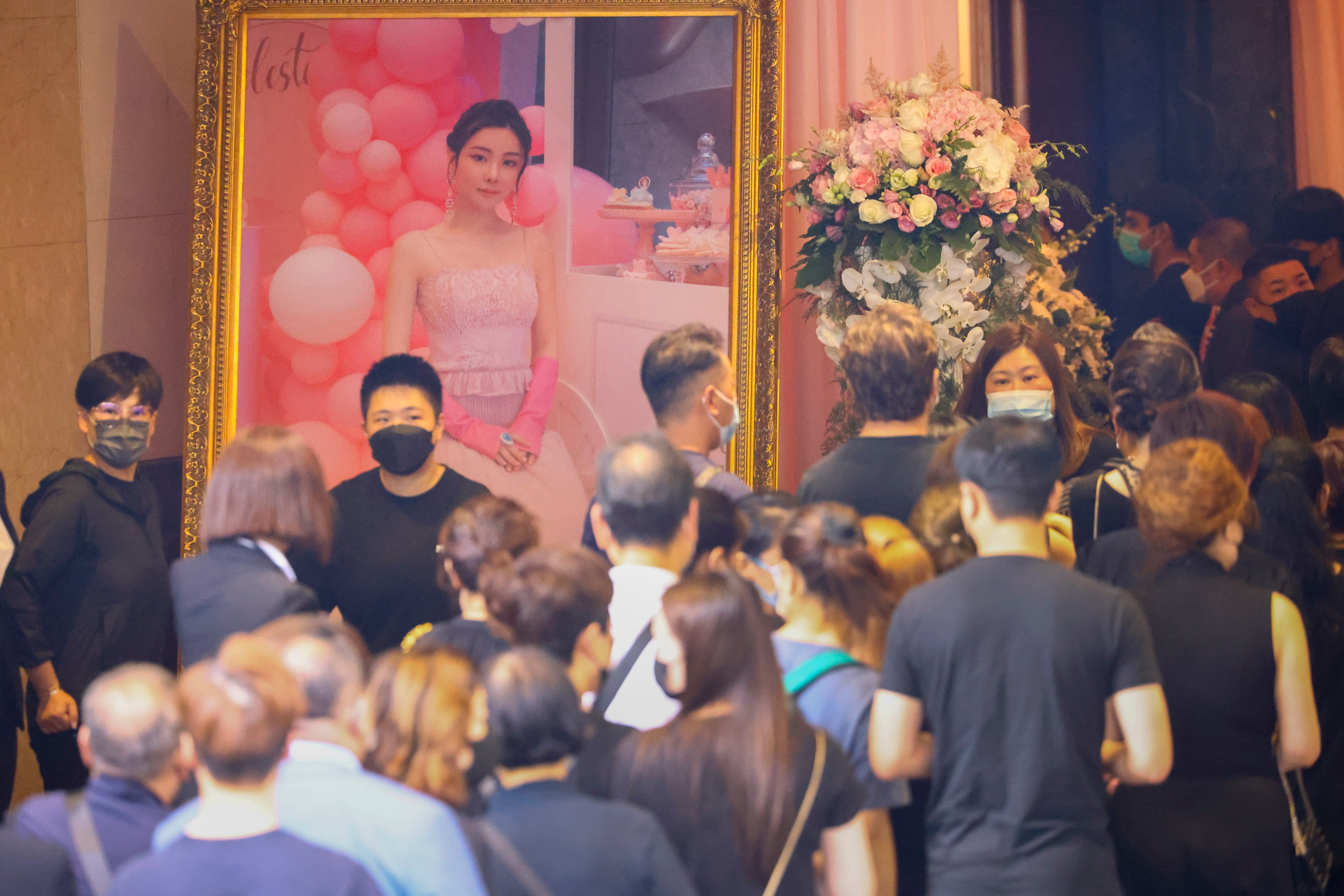 Unlike traditional Chinese funerals where black and white are normally used, the memorial hall for Abby Choi’s ceremony was decorated in pink, said to be the former socialite’s favourite colour. Photo: Dickson Lee