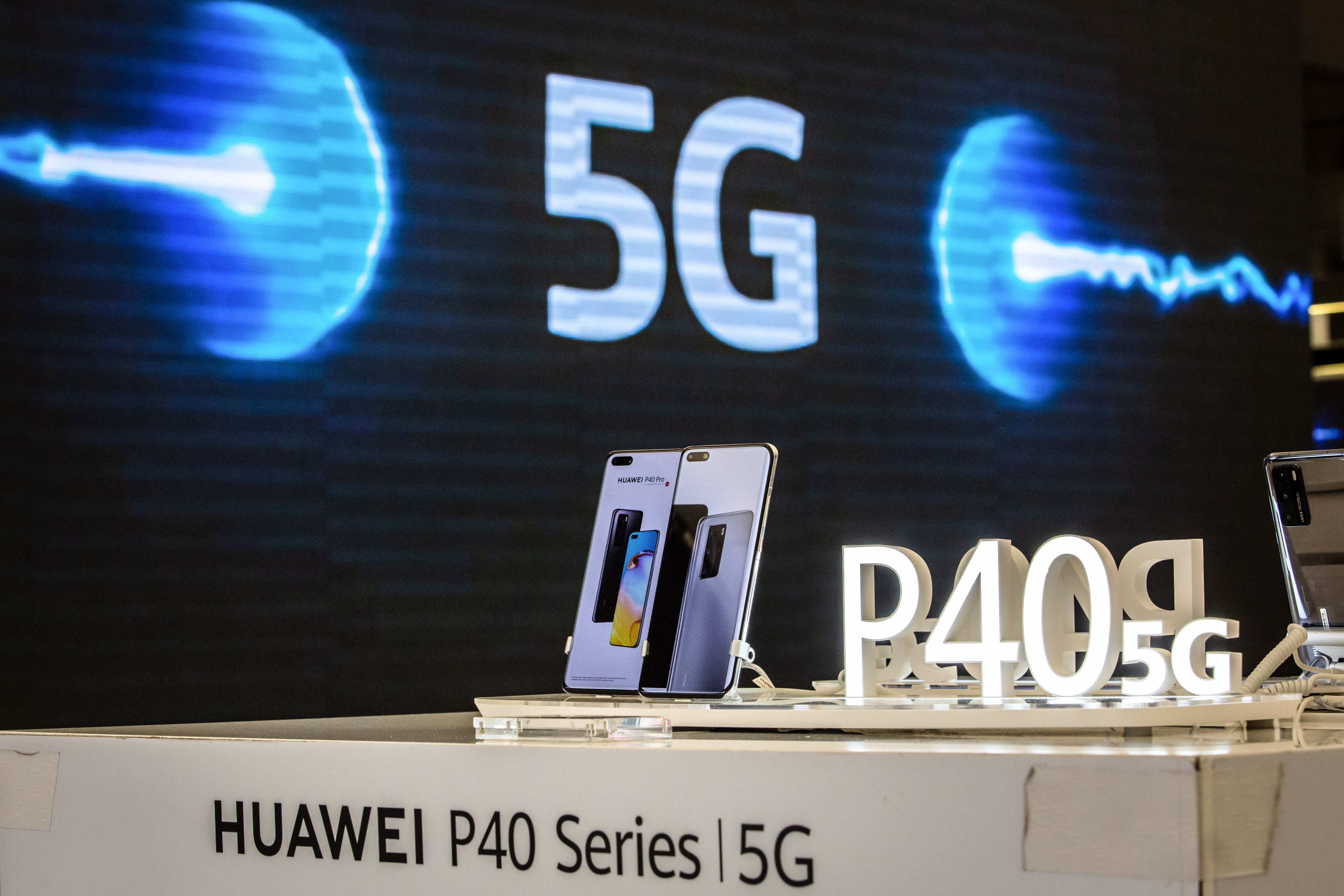 Huawei P40 series 5G smartphones on display inside the Movistar Centre in Barcelona on January 21, 2021. Many European countries are adopting a position similar to that of the US on Huawei. Photo: Bloomberg