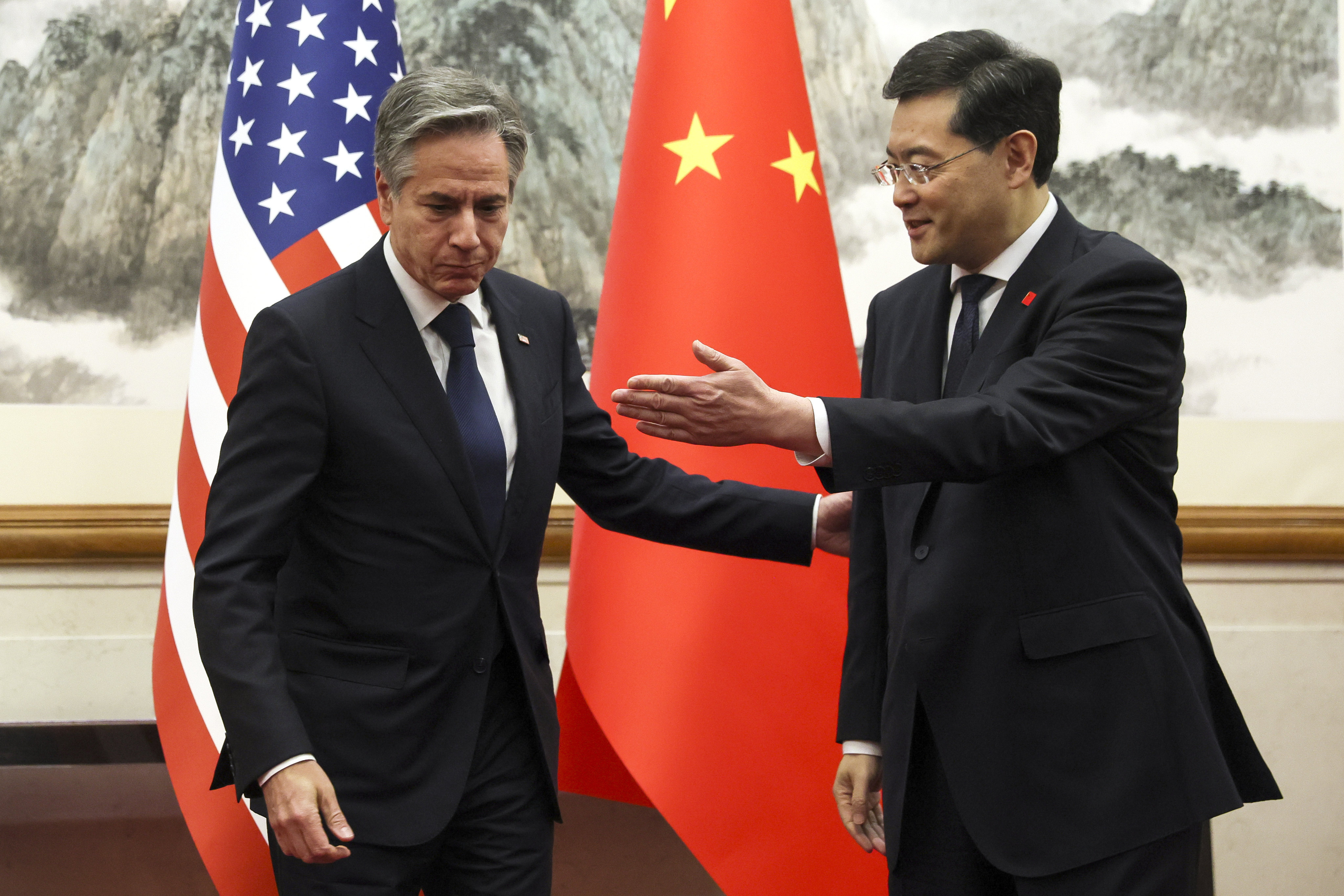 US Secretary of State Antony Blinken (left) meets Chinese Foreign Minister Qin Gang at the Diaoyutai State Guesthouse in Beijing on June 18. Photo: AP