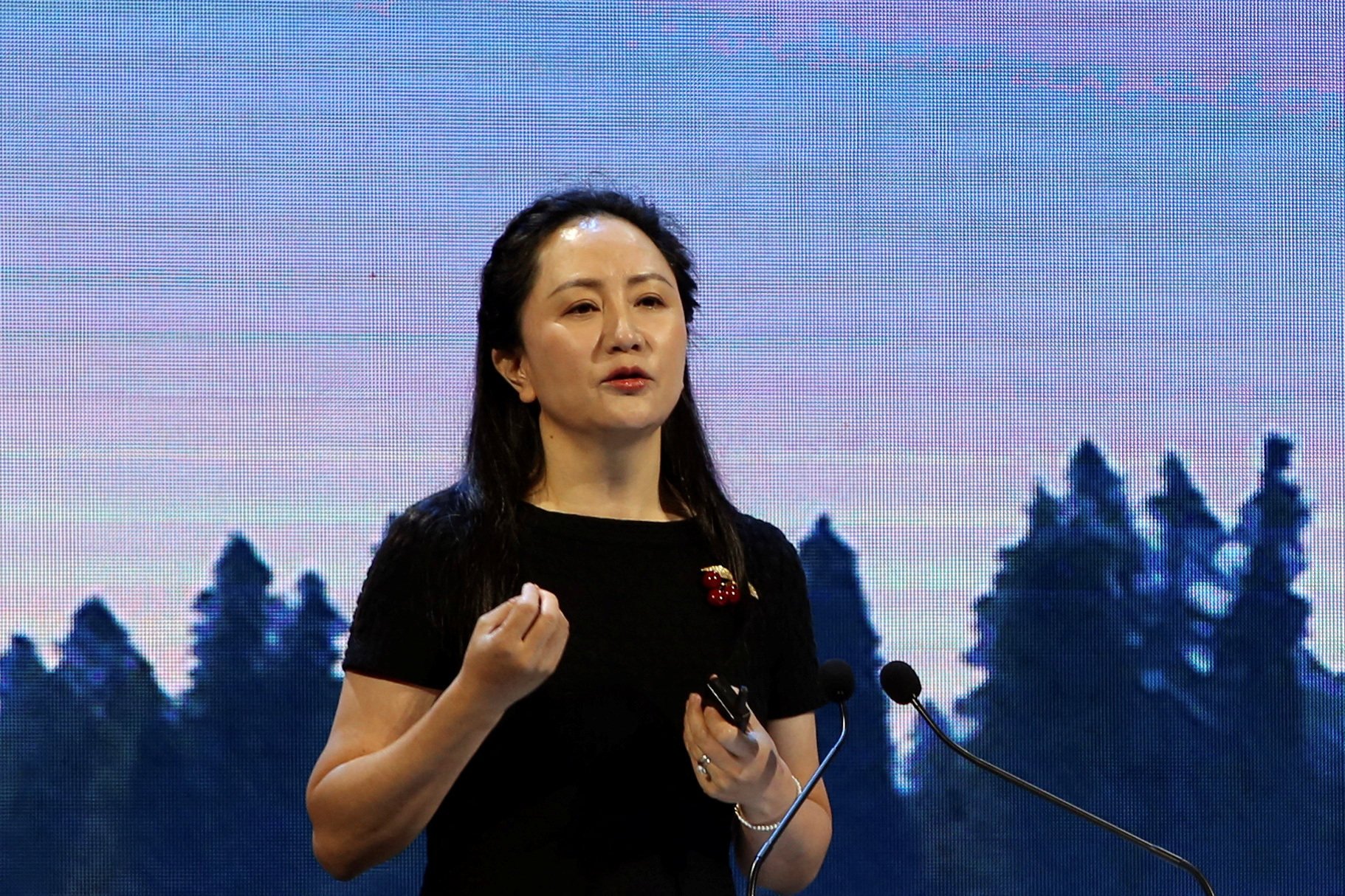 Huawei Technologies Co rotating chairwoman Meng Wanzhou delivers her keynote presentation at the MWC Shanghai trade show on June 28, 2023. Photo: Reuters