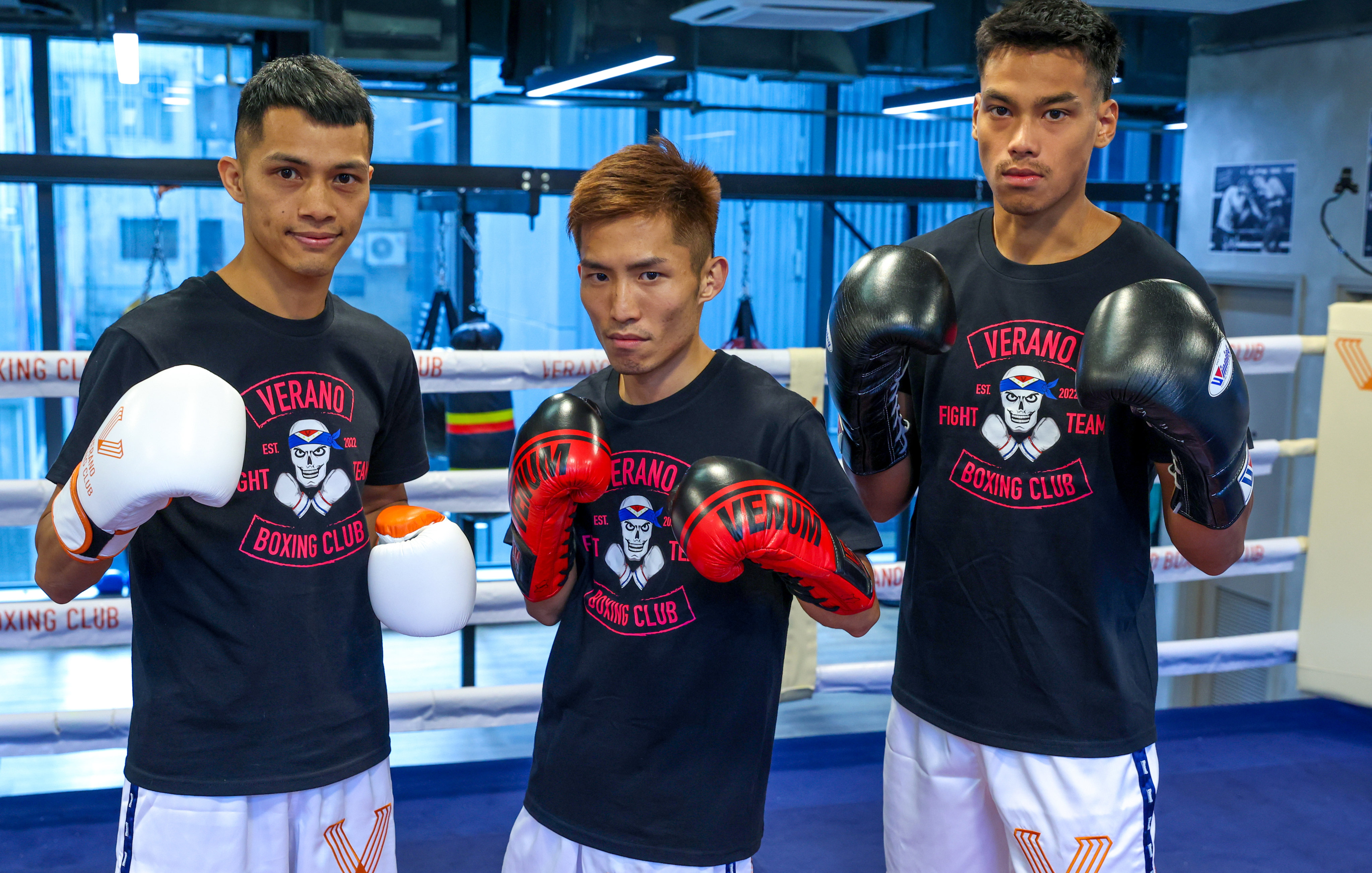 Hong Kong boxers (left to right) Lee Ka-wing, Raymond Poon Kai-ching, and Saagar Pradhan at Verano Boxing Club in Sai Ying Pun before their fights in Thailand.
Photo: Yik Yeung-man