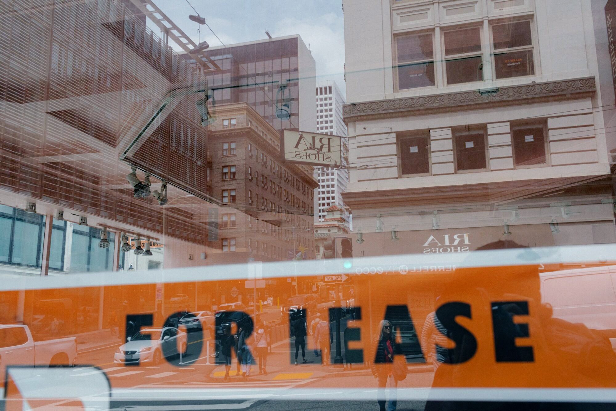 A “For Lease” sign in a shopfront in the Union Square shopping district of San Francisco, California, on May 3. San Francisco’s office vacancy rate soared to a record 27.6 per cent at the end of 2022, compared with just 3.7 per cent before the pandemic. Photo: Bloomberg