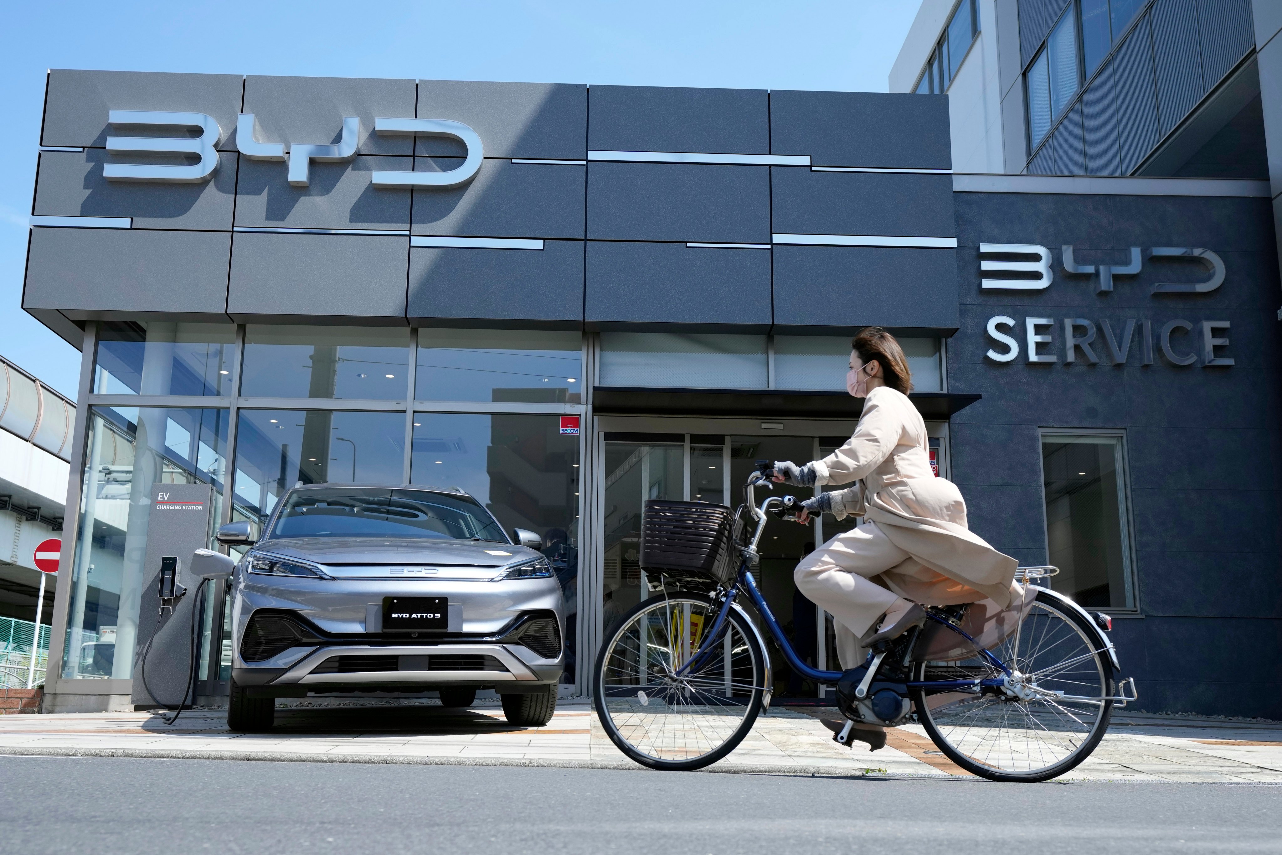A BYD dealership in Yokohama, Japan, on April 4. BYD is part of a wave of Chinese electric car exporters starting to compete with Western and Japanese brands in their home markets. Photo: AP