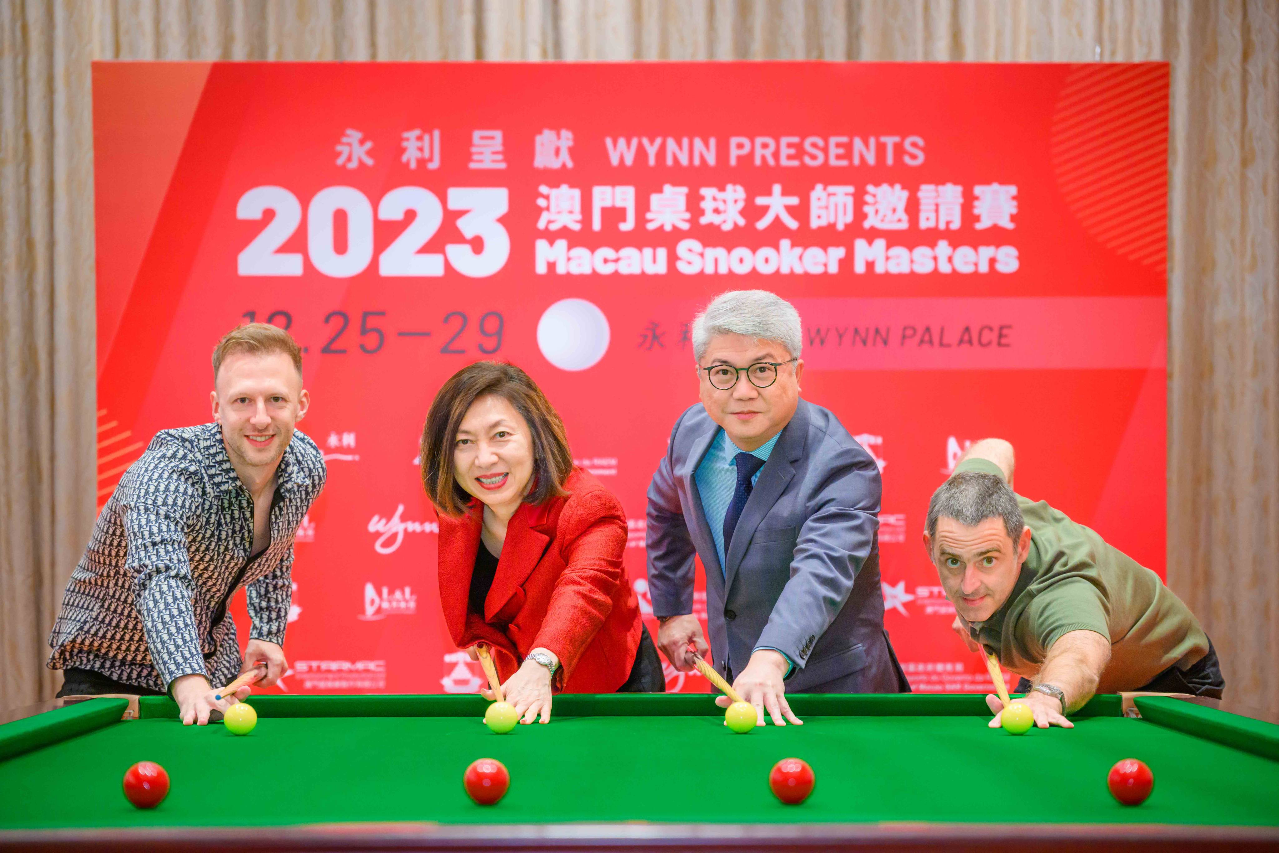 Judd Trump (far left) and Ronnie O’Sullivan at the launch of the 2023 Macau Snooker Masters. Photo: Macau Snooker Masters