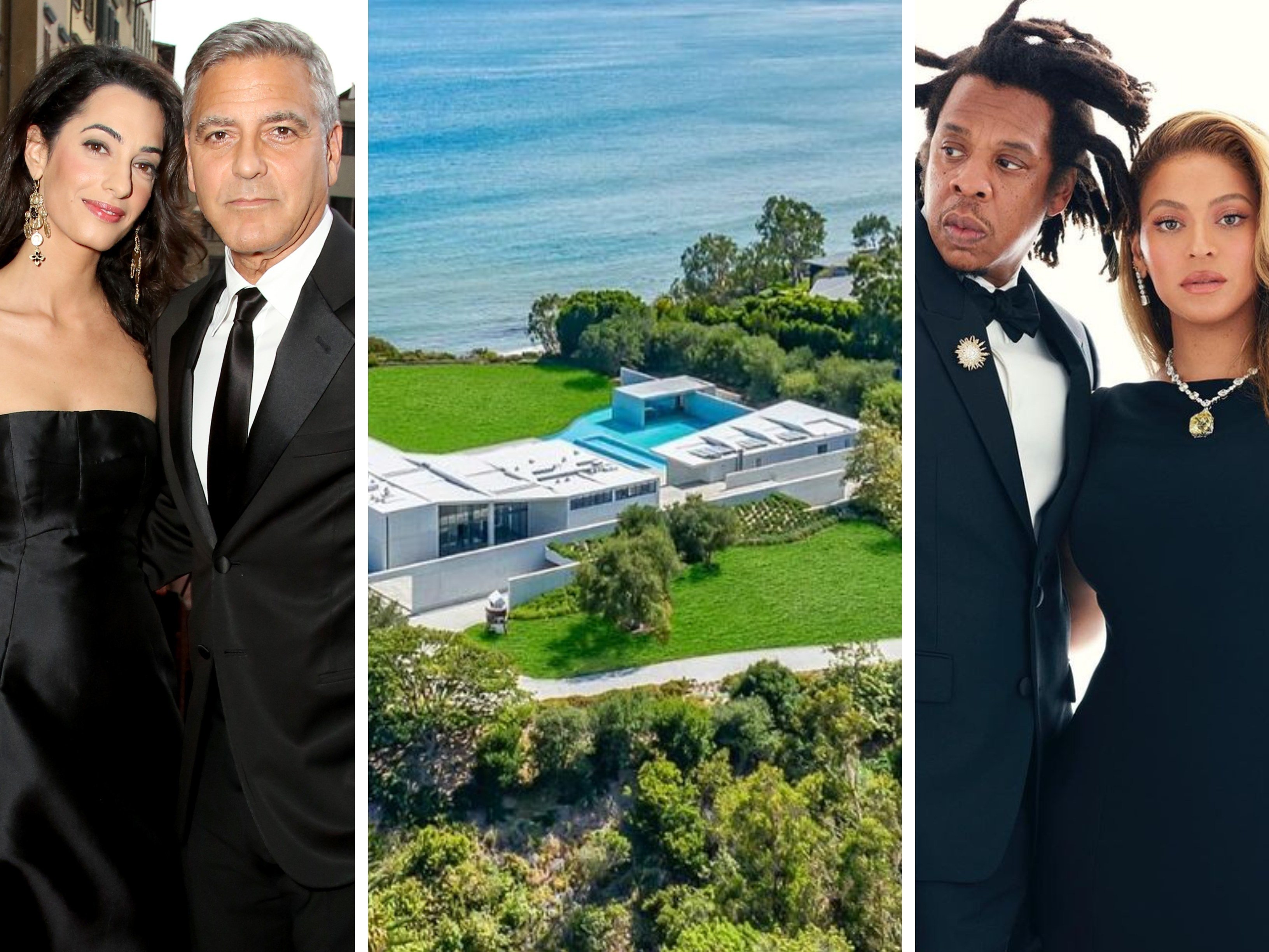 Celebrity couples Amal and George Clooney, and Beyoncé and Jay-Z, possess some of the most expensive homes in the world. Photos: Getty Images, @mrbarcelo, @beyonce/Instagram