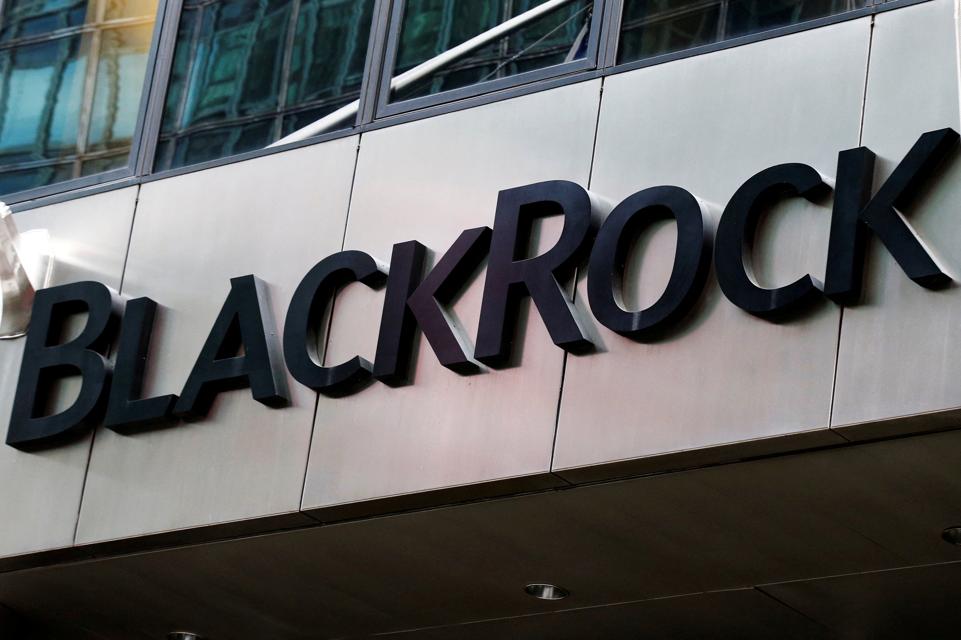 The BlackRock logo is seen outside of its offices in New York City. Photo: Reuters