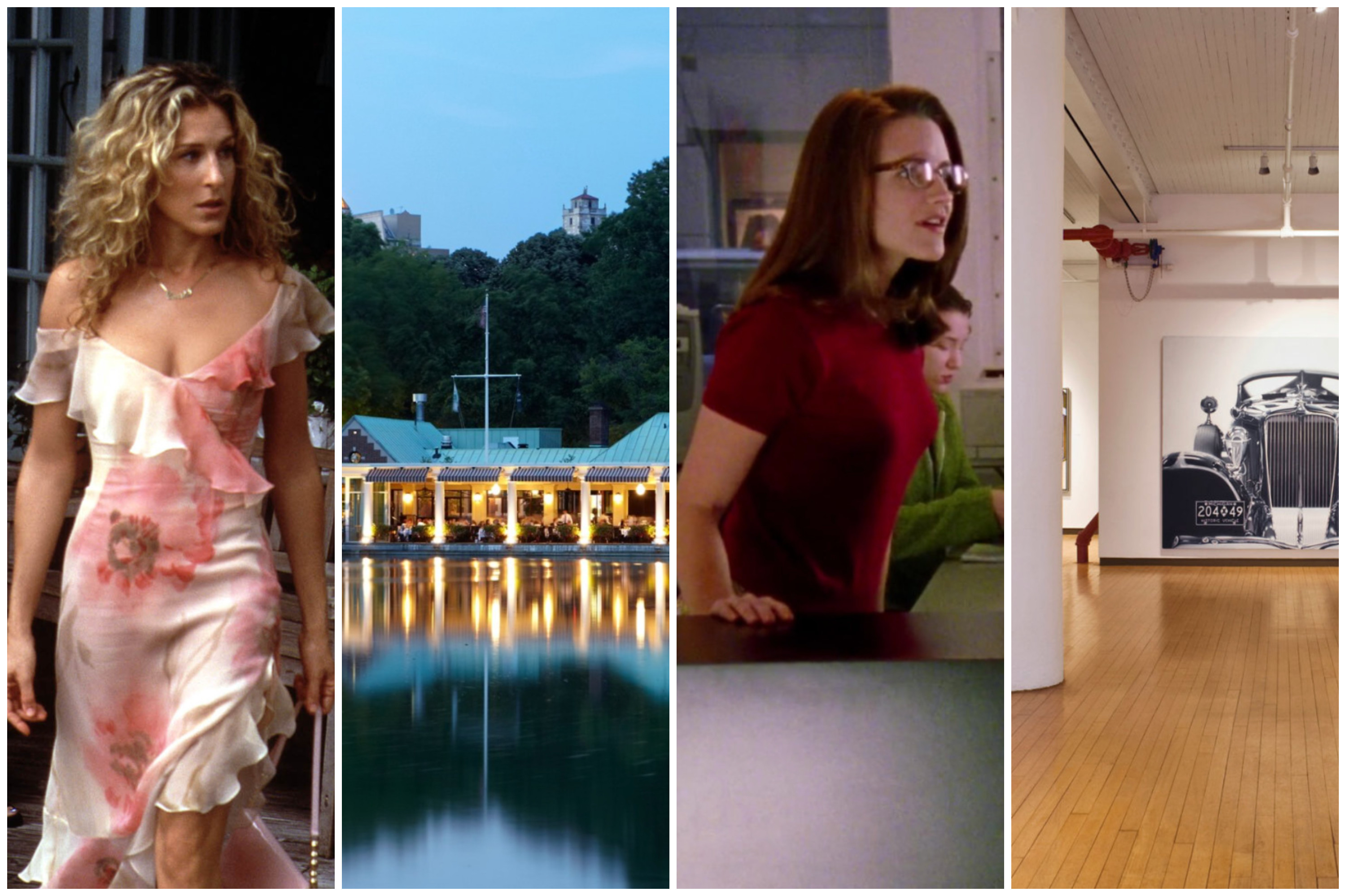 Sex and the City scenes filmed across New York, at locations including Loeb Boathouse and Louis K. Meisel Gallery. Photos: Getty Images; The Loeb Boathouse at Central Park/Facebook; The Loeb Boathouse at Central Park/Facebook; Louis K. Meisel Gallery/Facebook