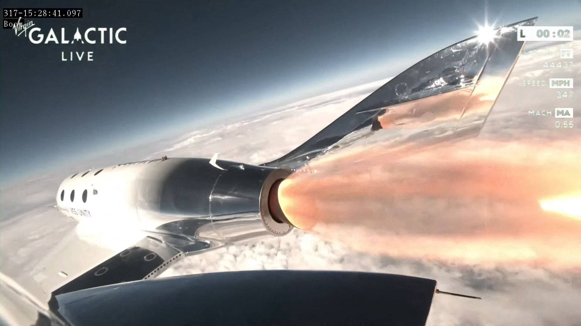 The Galactic 01 mission spacecraft marks the first commercial flight from Spaceport City in New Mexico on Thursday. Photo: Virgin Galactic via AFP