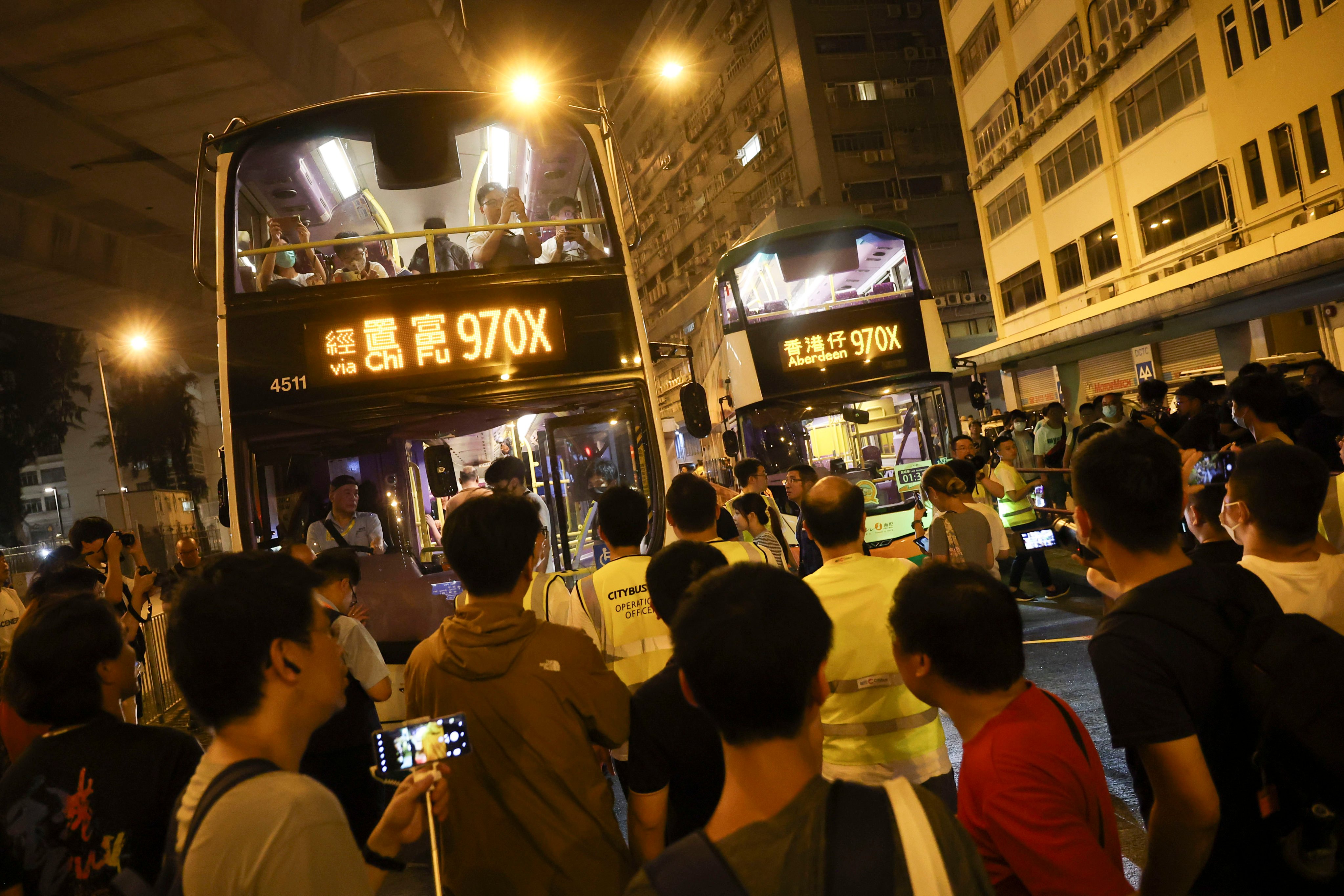 Bus fans turn out in droves to mark the last departure of New World First Bus route 970X. Photo: Edmond So