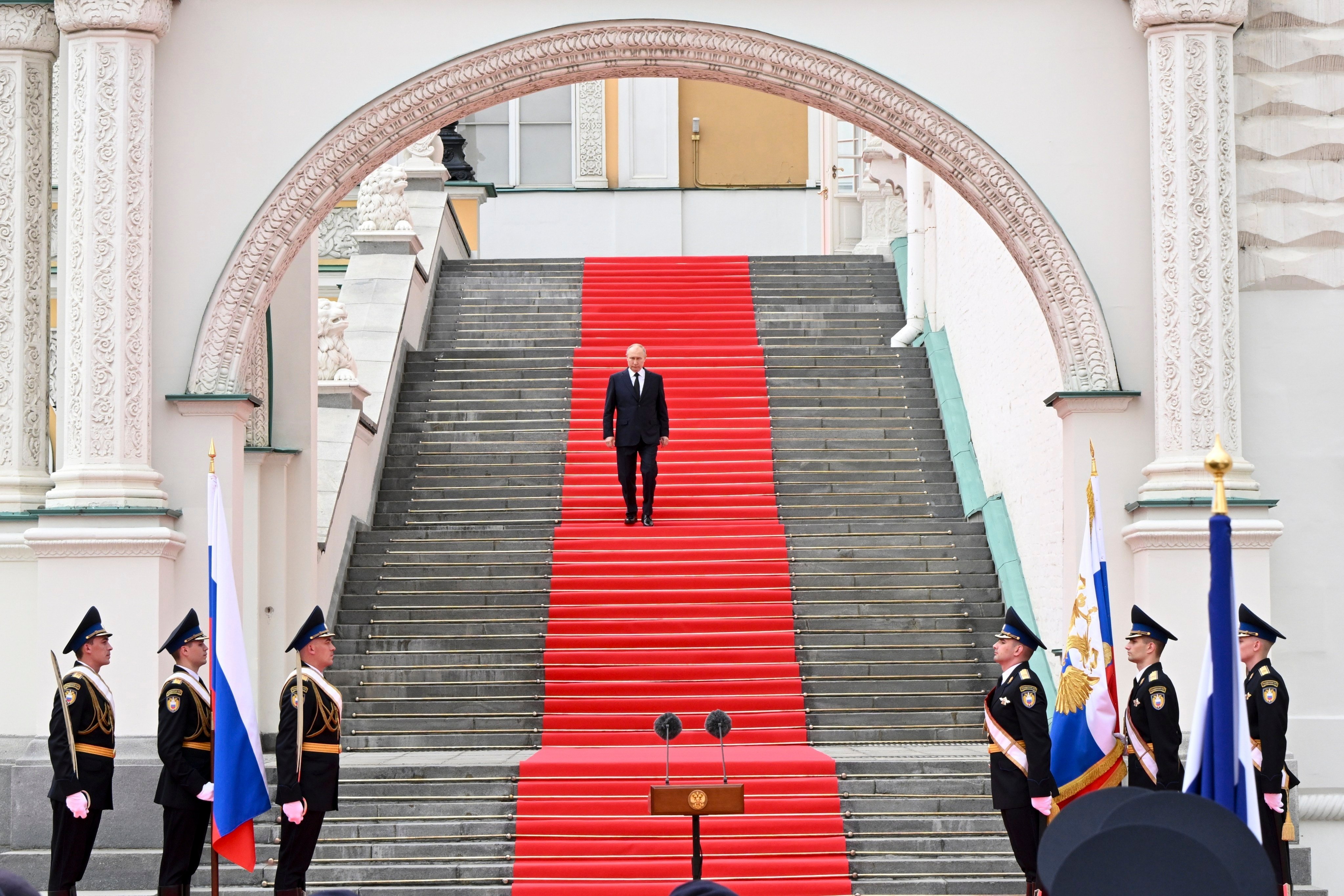 Russian President Vladimir Putin arrives to deliver a speech at the Kremlin in Moscow on June 27. Photo: Sputnik via AP