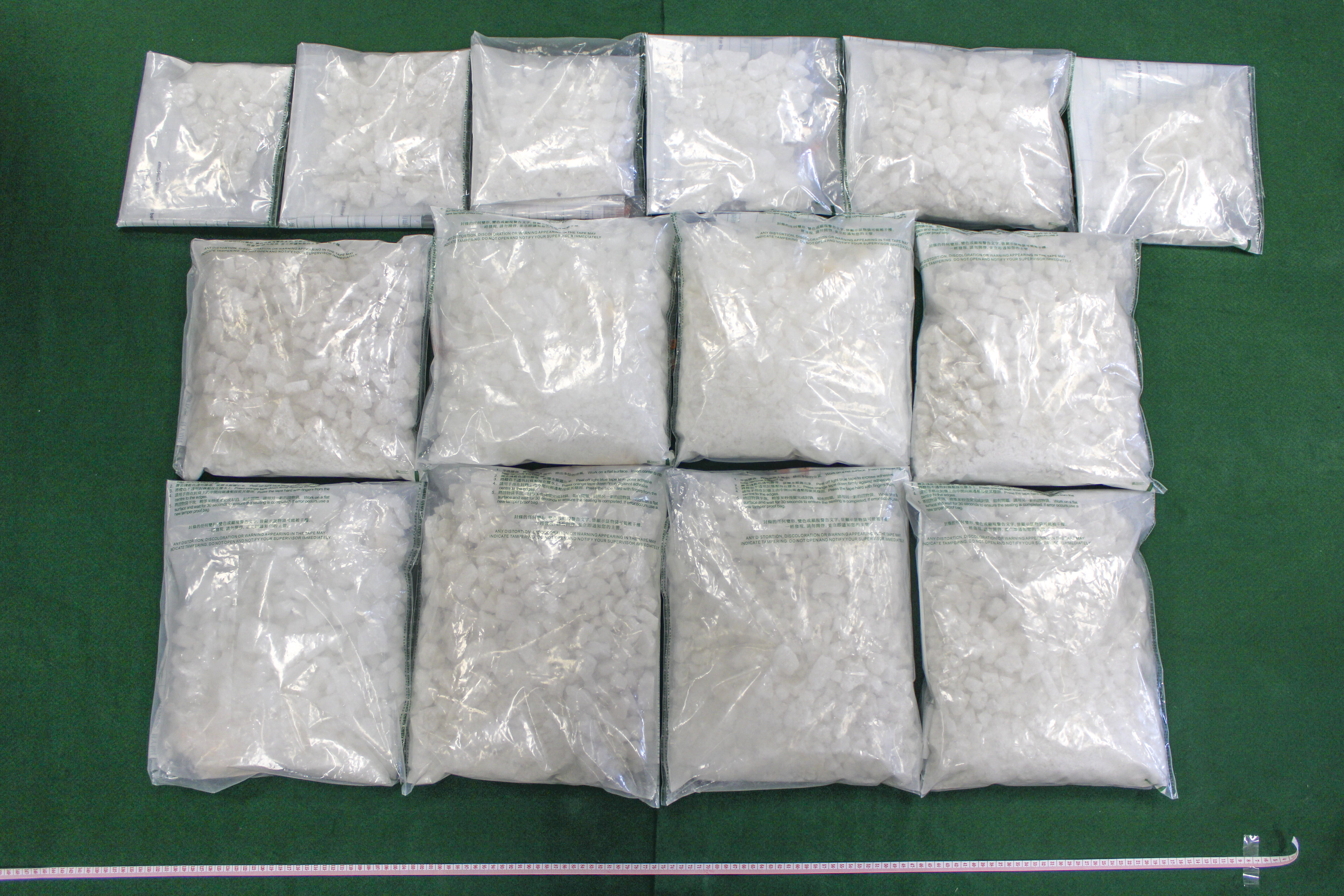 Hong Kong customs displays the ketamine worth HK$16 million found in driveshafts at the airport. Photo: Handout