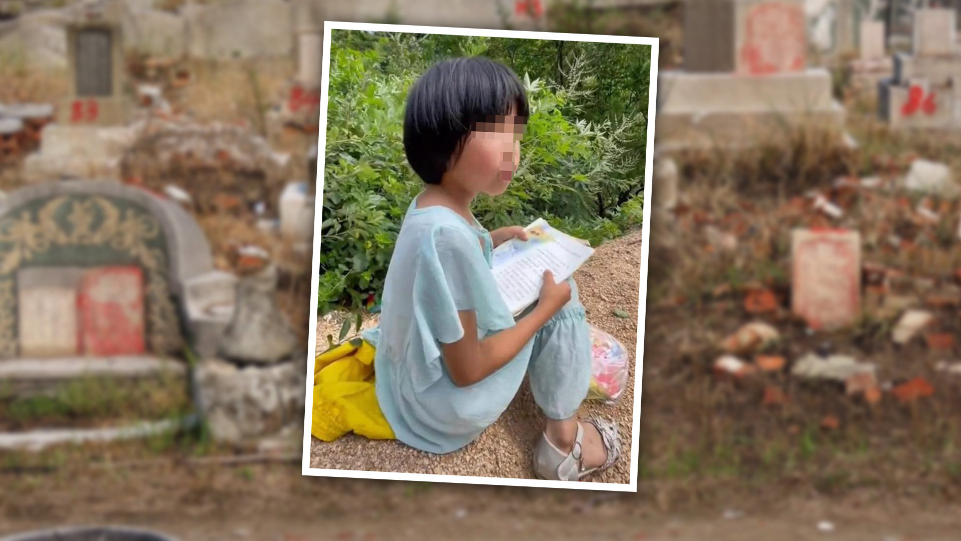 Video of a little girl in China sitting beside her father’s grave reading him stories has touched the hearts of many on mainland social media. Photo: SCMP composite/Weibo