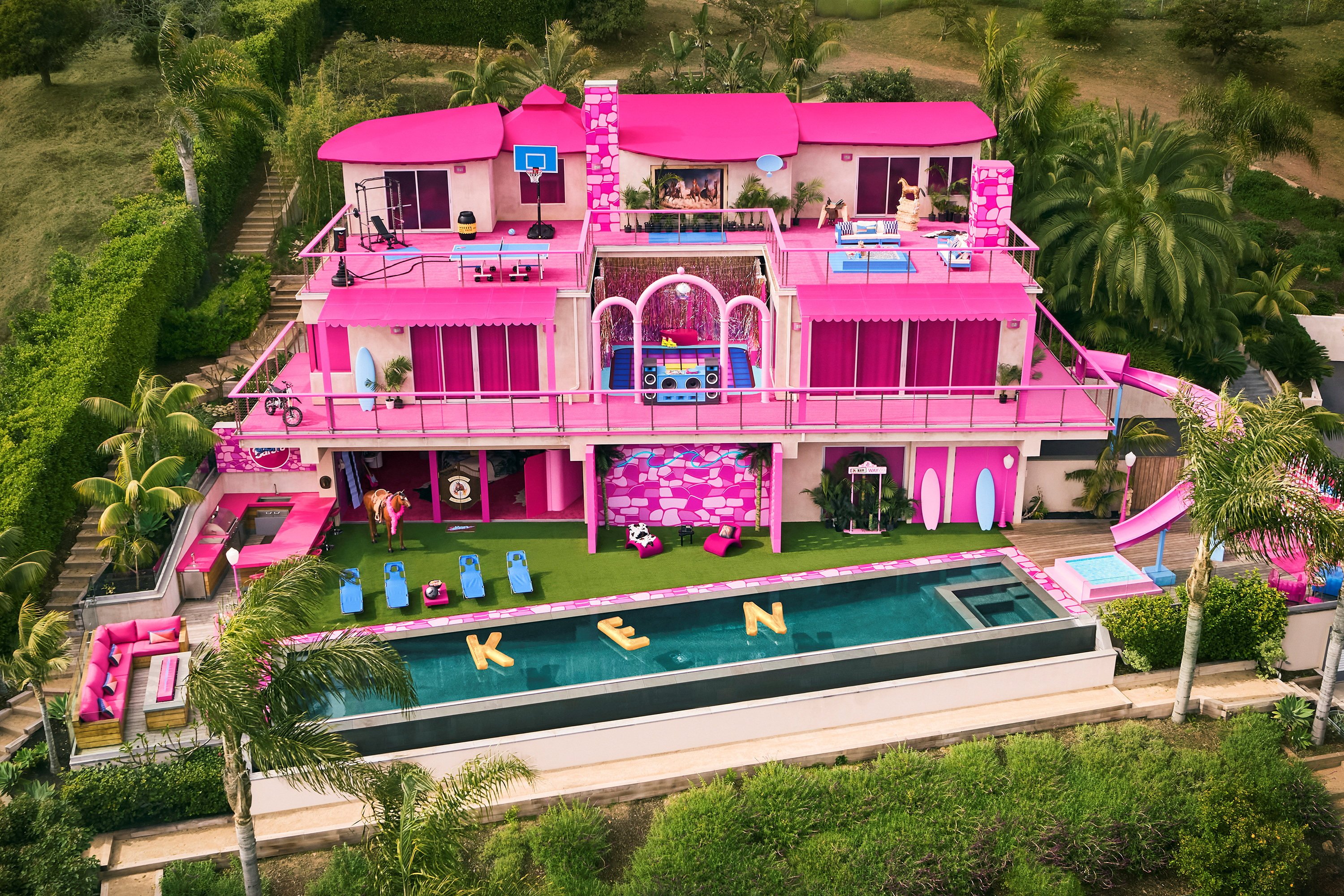 Barbie’s iconic Malibu Dreamhouse, which is making a return in real life with a three-storey lookalike mansion that mirrors the set of Warner Bros’ upcoming Barbie movie made available for booking again via vacation rental firm Airbnb. Photo: Handout