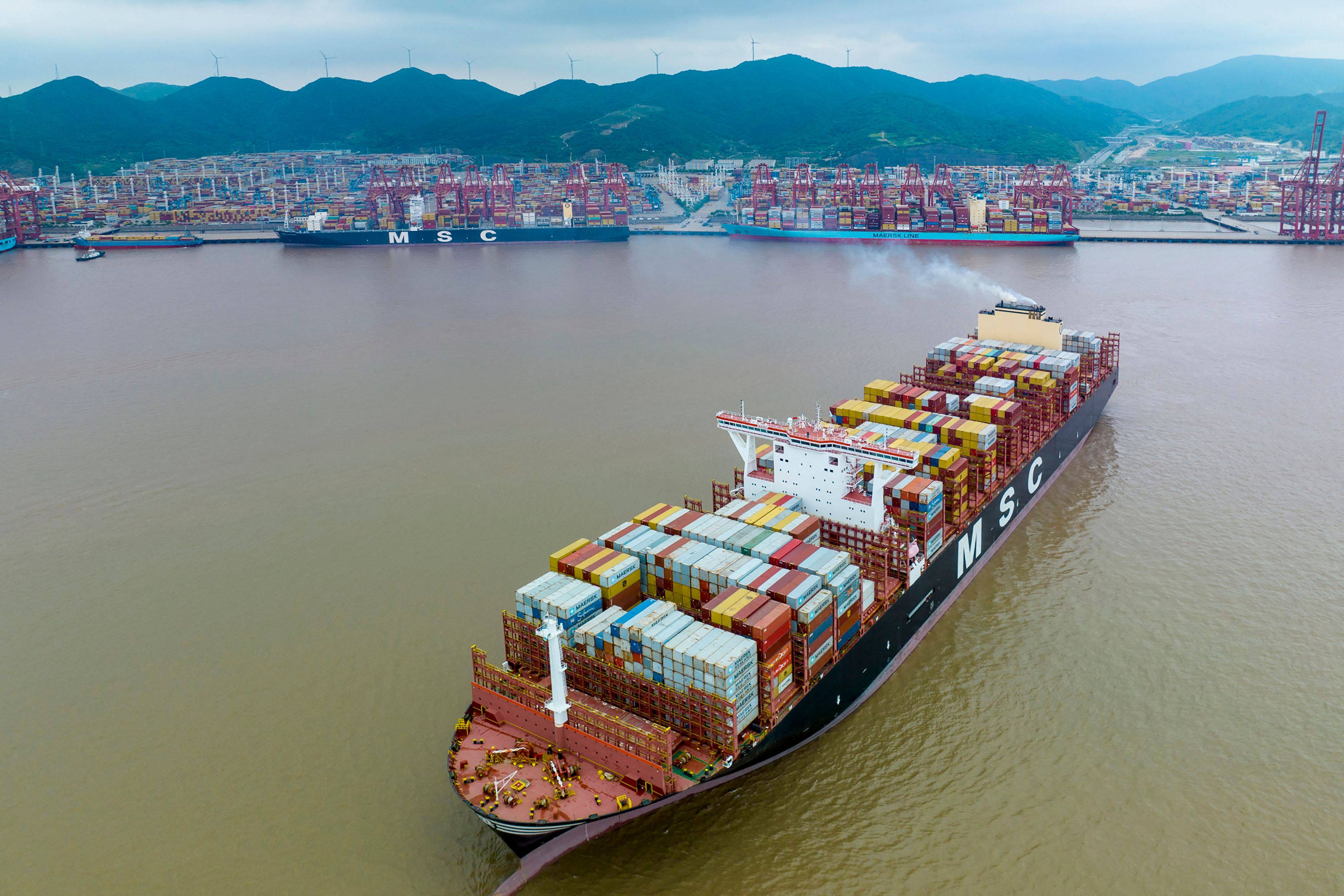 A cargo ship leaves Zhoushan port in Ningbo, in China’s eastern Zhejiang province, in this photo taken on June 6. Ocean-going vessels contributing around 3 per cent of global greenhouse gas emissions annually, according to the United Nations Conference on Trade and Development. Photo: AFP