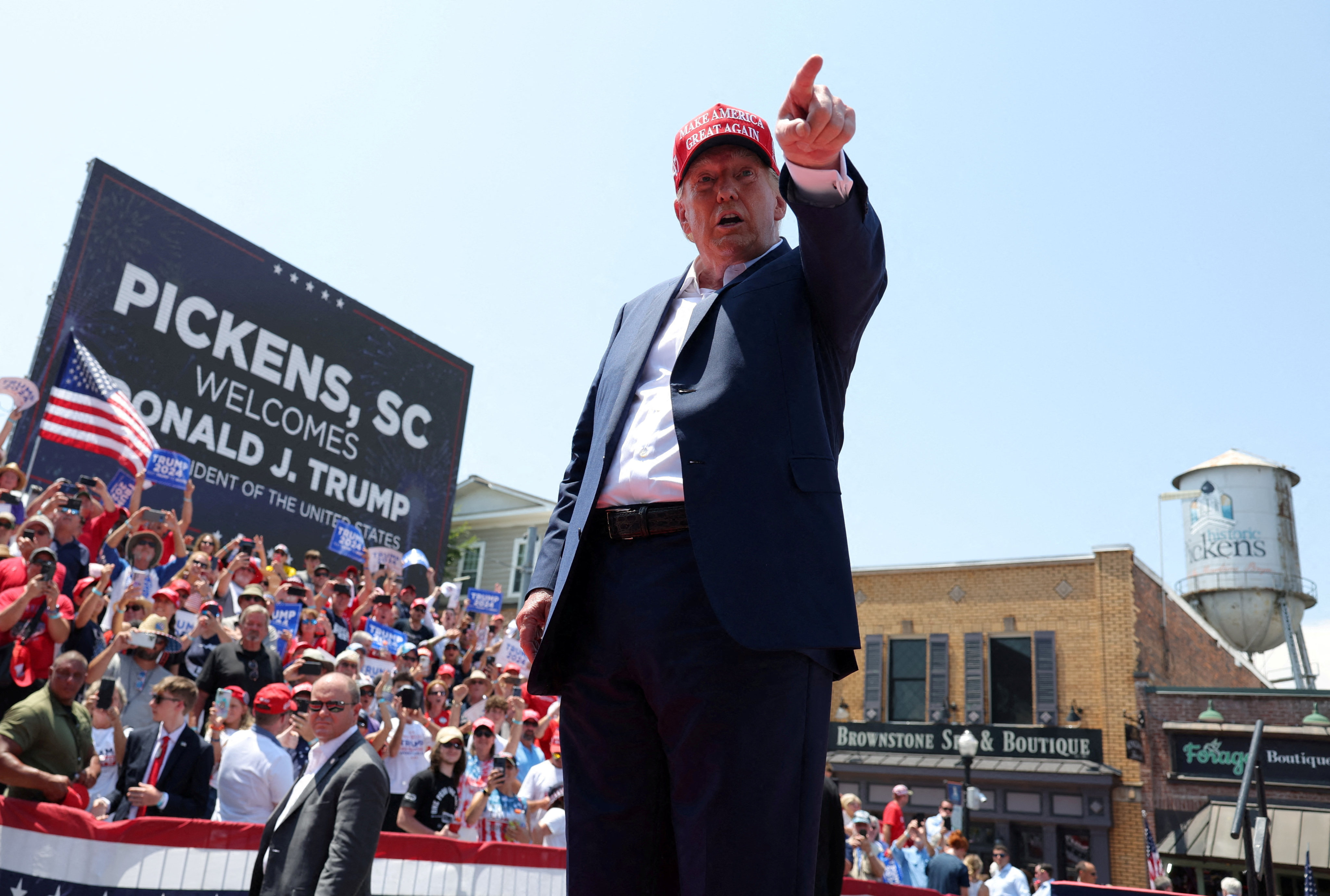 Former US president Donald Trump gestures at a rally in Pickens, South Carolina, on July 1. Photo: Reuters