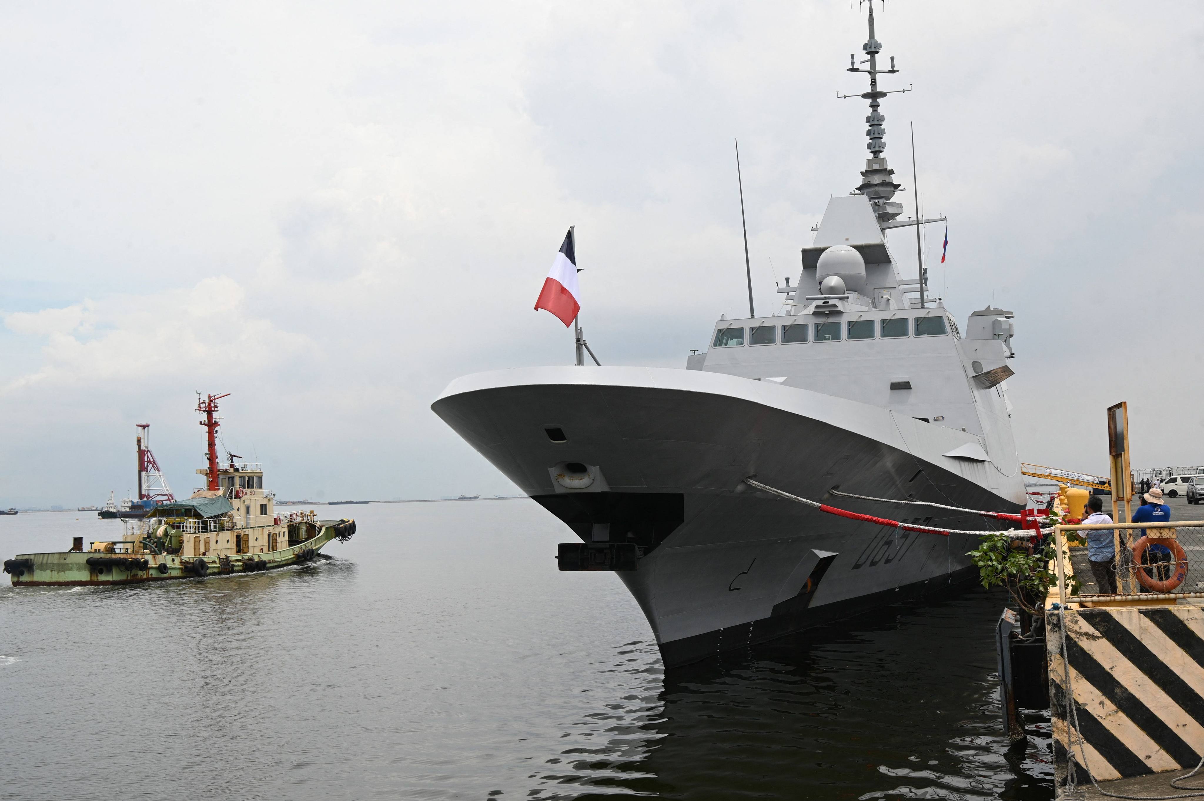The French navy destroyer Lorraine is docked at Manila’s port on June 28. The Lorraine was in the Philippines for a port call after leaving Japan, part of an extended deployment to Asia. Photo: AFP