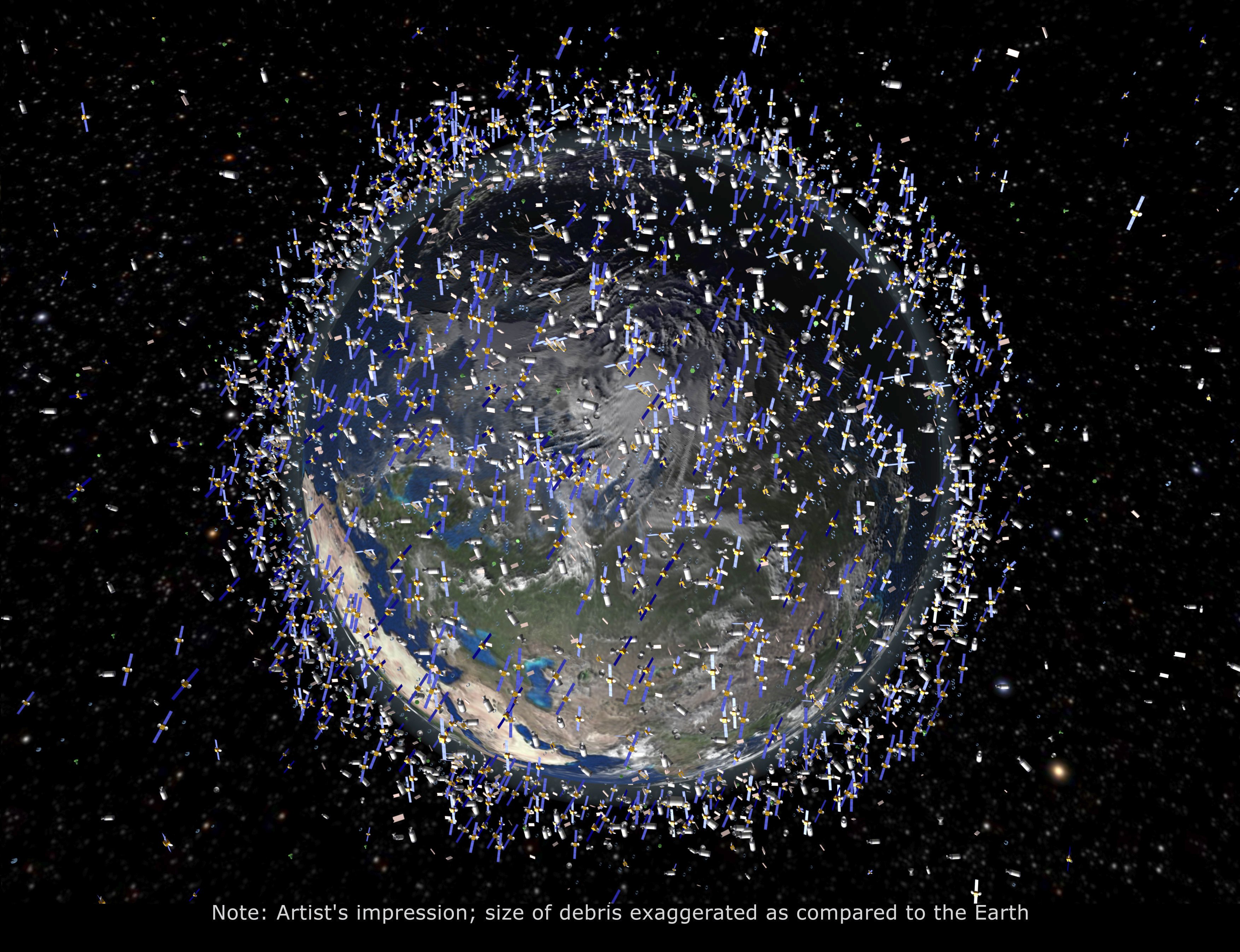 An artist’s impression released by the European Space Agency in 2011 shows the then-debris field in low-Earth orbit, which extends to 2,000km above the Earth’s surface, with objects’ size and density exaggerated. Photo: Handout via AFP