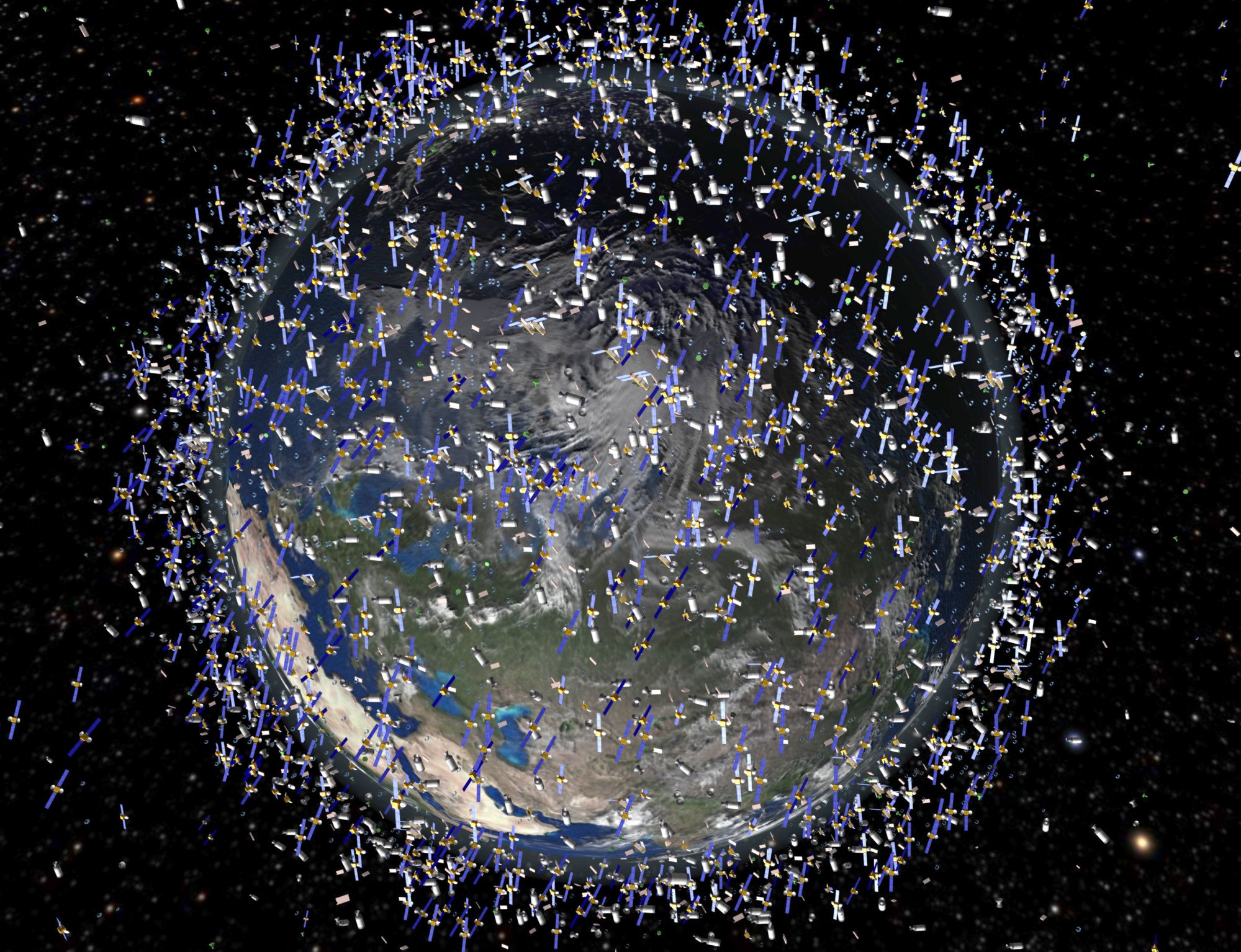 An artist’s impression released by the European Space Agency in 2011 shows the then-debris field in low-Earth orbit, which extends to 2,000km above the Earth’s surface, with objects’ size and density exaggerated. Photo: Handout via AFP