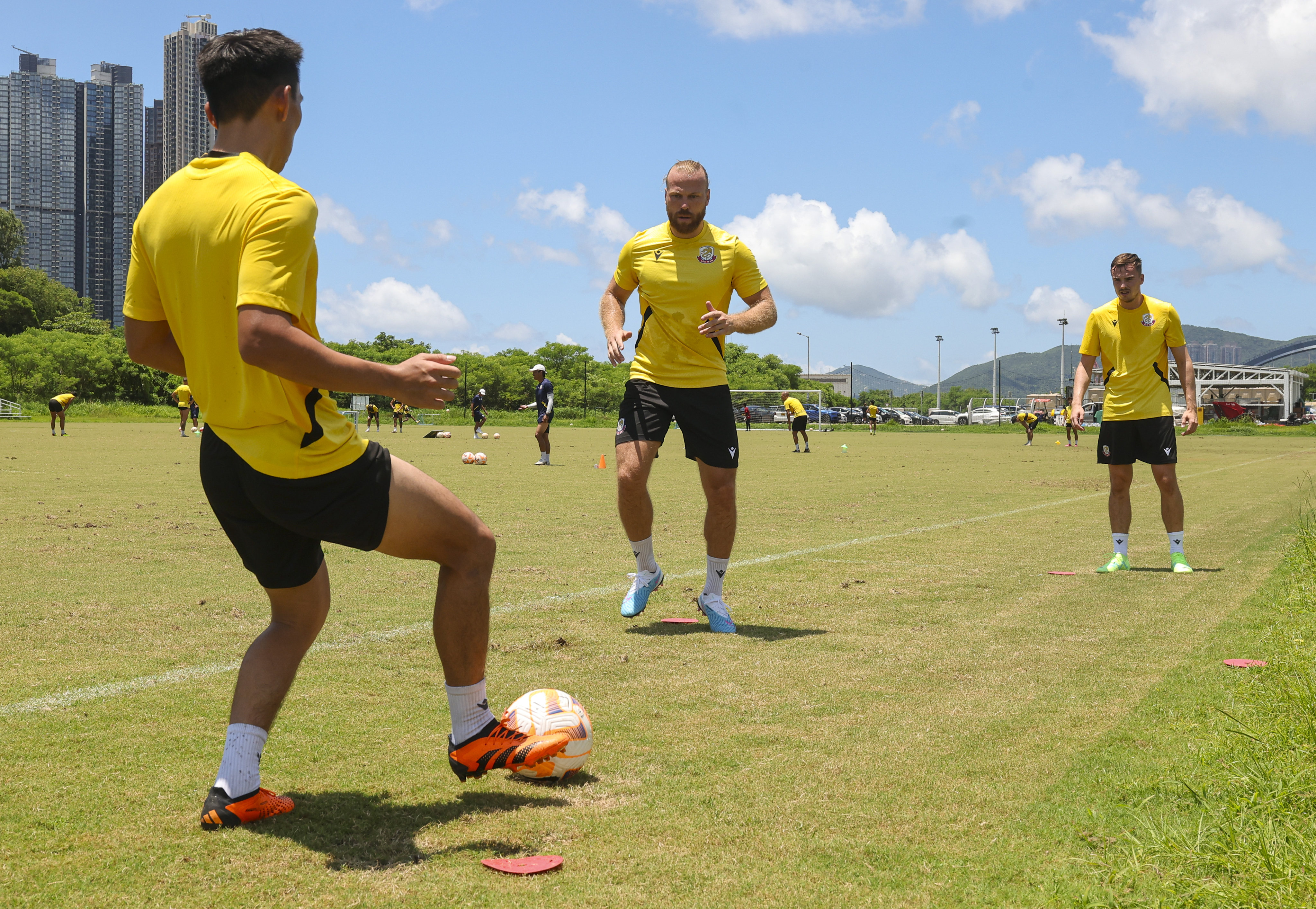 Lee Man’s new signings (from left) Wu Chun-ming, Henri Anier and Mitchel Paulissen are unveiled at Tseung Kwan O. Photo: Edmond So