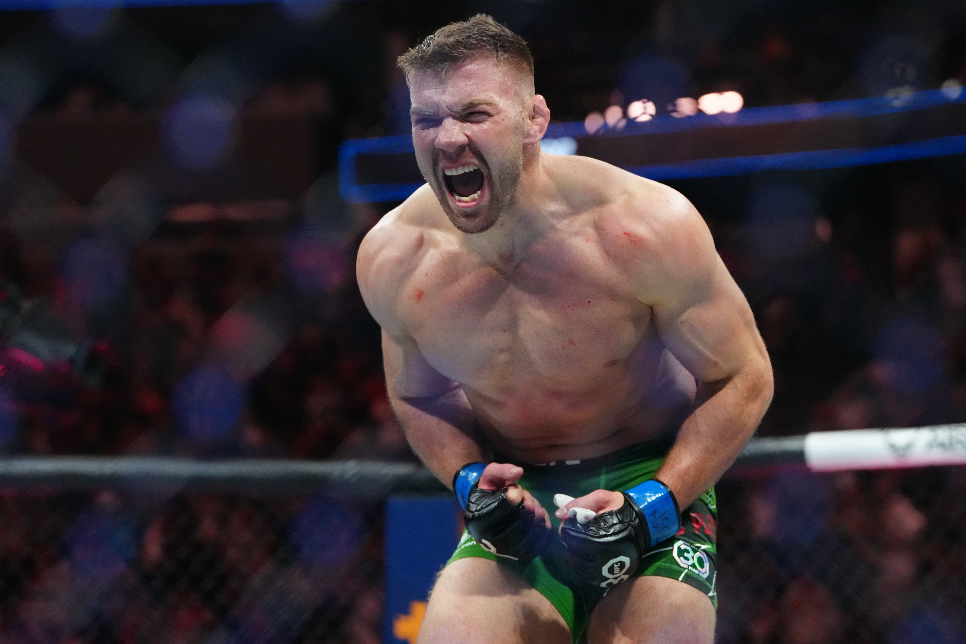 Dricus Du Plessis reacts after defeating Robert Whittaker during UFC 290 at T-Mobile Arena. Photo: USA TODAY Sports