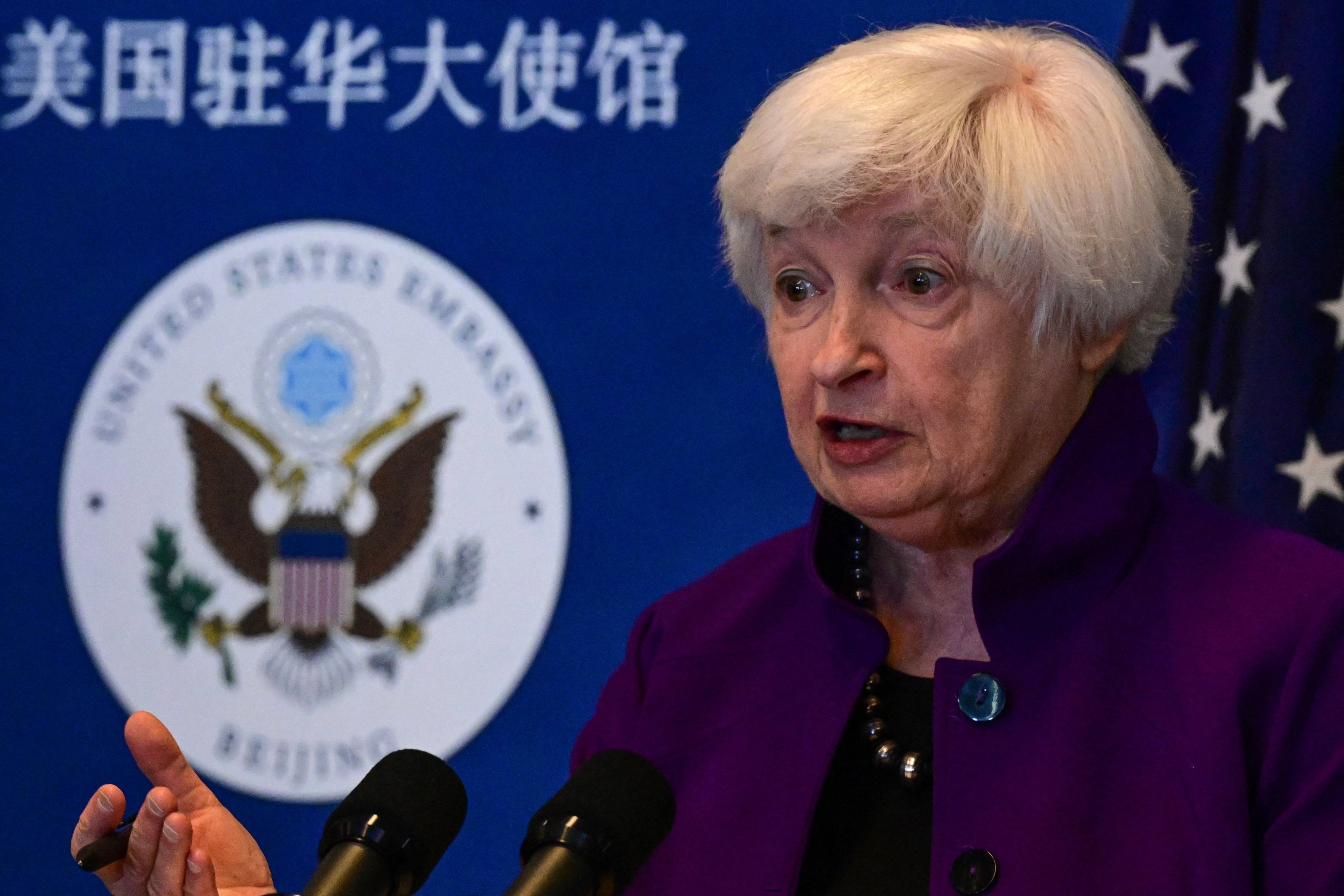 US Treasury Secretary Janet Yellen speaks in Beijing on Sunday. Photo: AFP