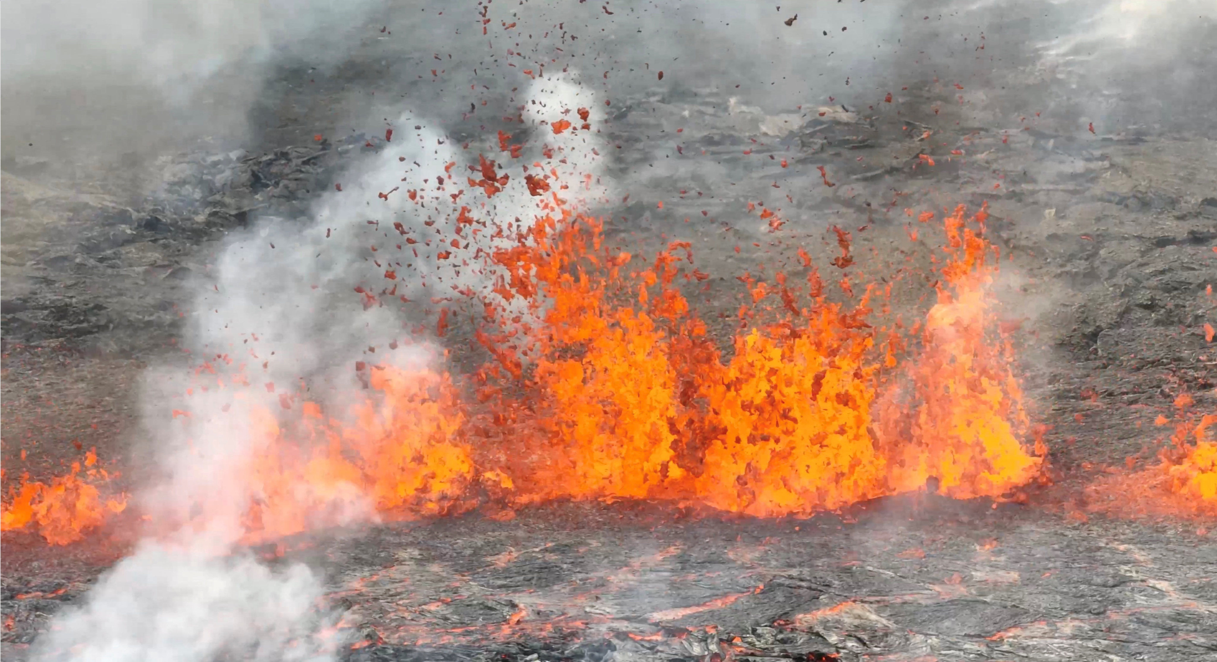 Lava spurts after the eruption of a volcano, on the Reykjanes peninsula, near the capital Reykjavik, in southwest Iceland on Monday. Photo: Juergen Merz via Reuters