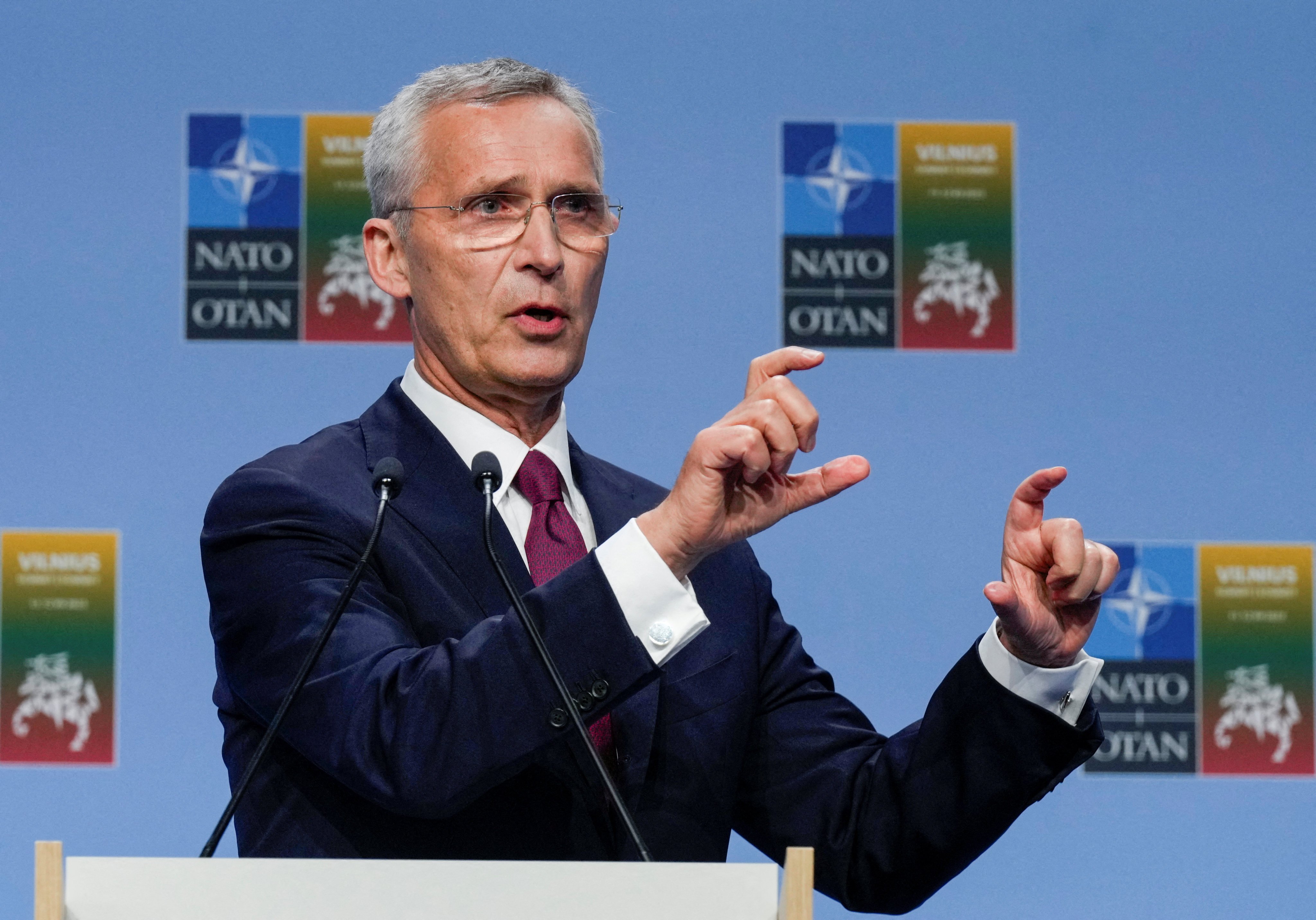 Nato Secretary General Jens Stoltenberg speaks at a press conference during a Nato meeting in Vilnius, Lithuania on Tuesday. Photo: Reuters
