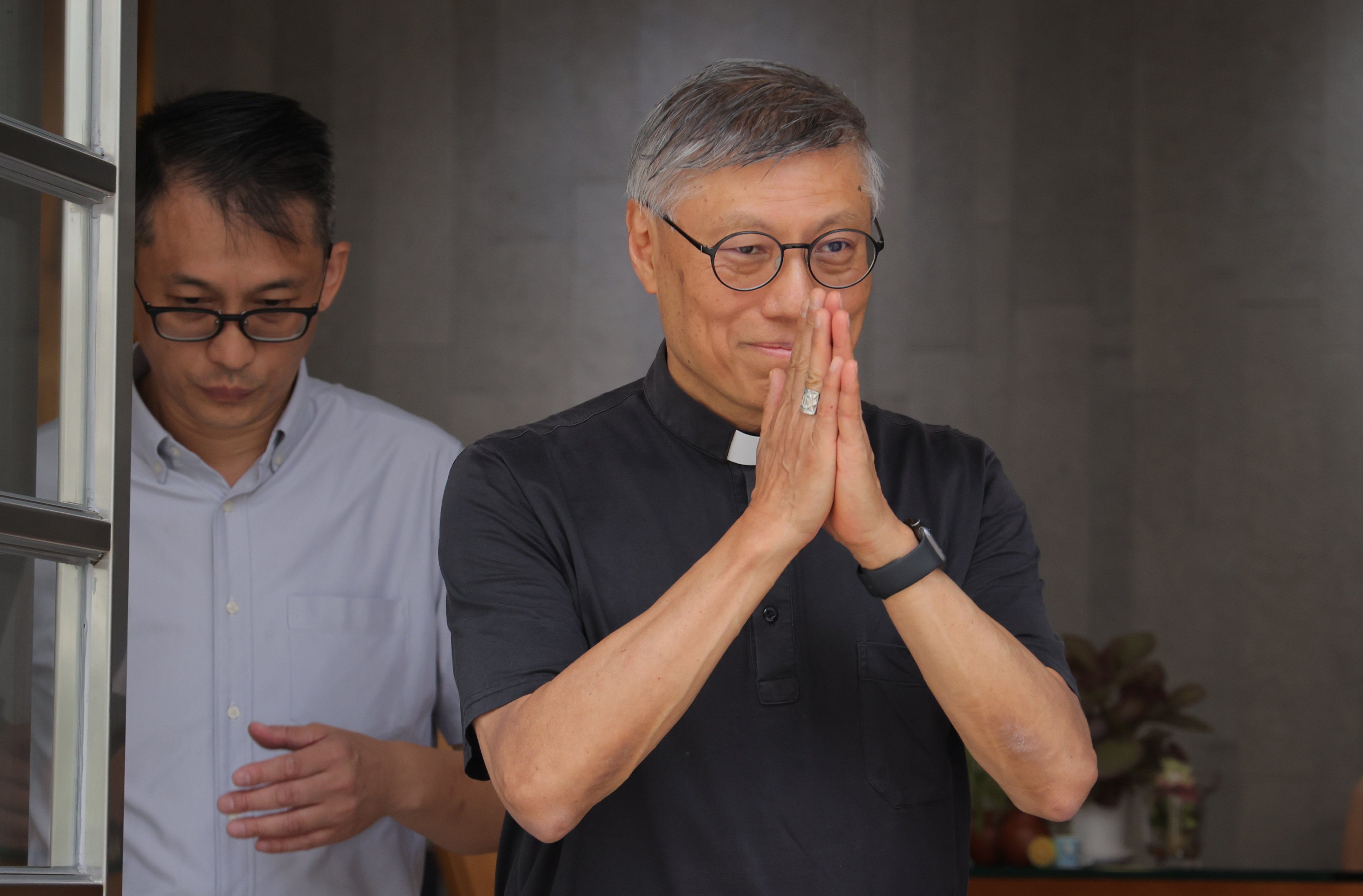 Stephen Chow Sau-yan, Hong Kong’s Catholic Bishop, meets the media outside the Catholic Diocese Centre. Photo: Jelly Tse