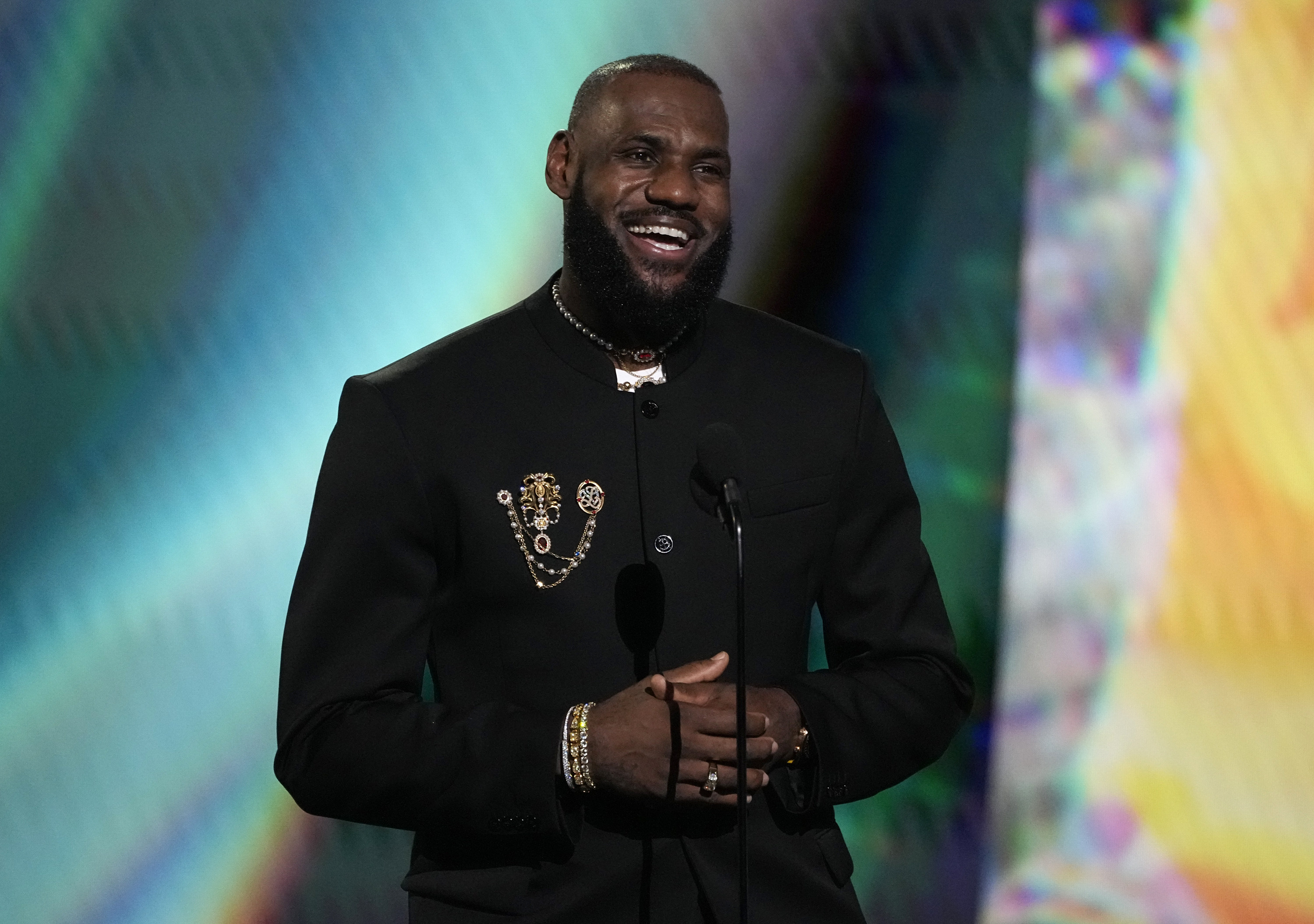 LeBron James addresses the audience at the ESPY awards in Los Angeles. Photo: AP