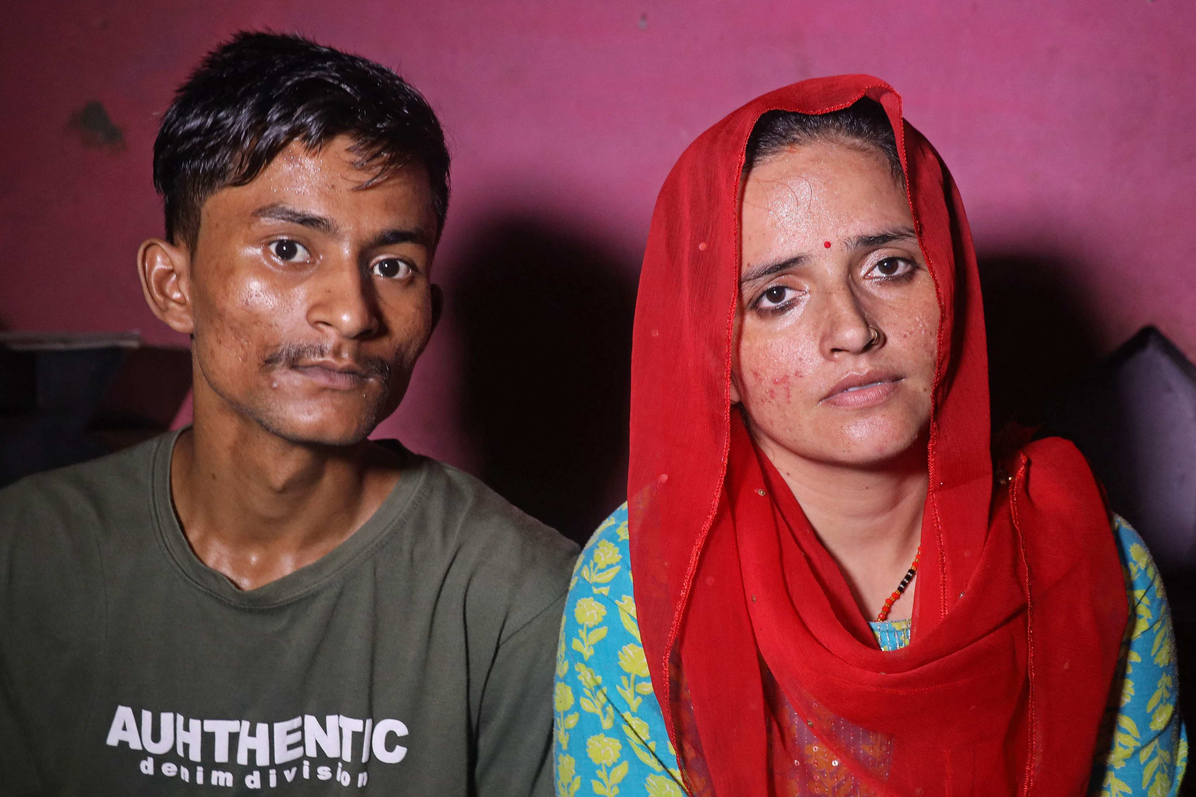 Sachin Meena and Seema Haider at their home in Rabupura village, India. Photo: AFP