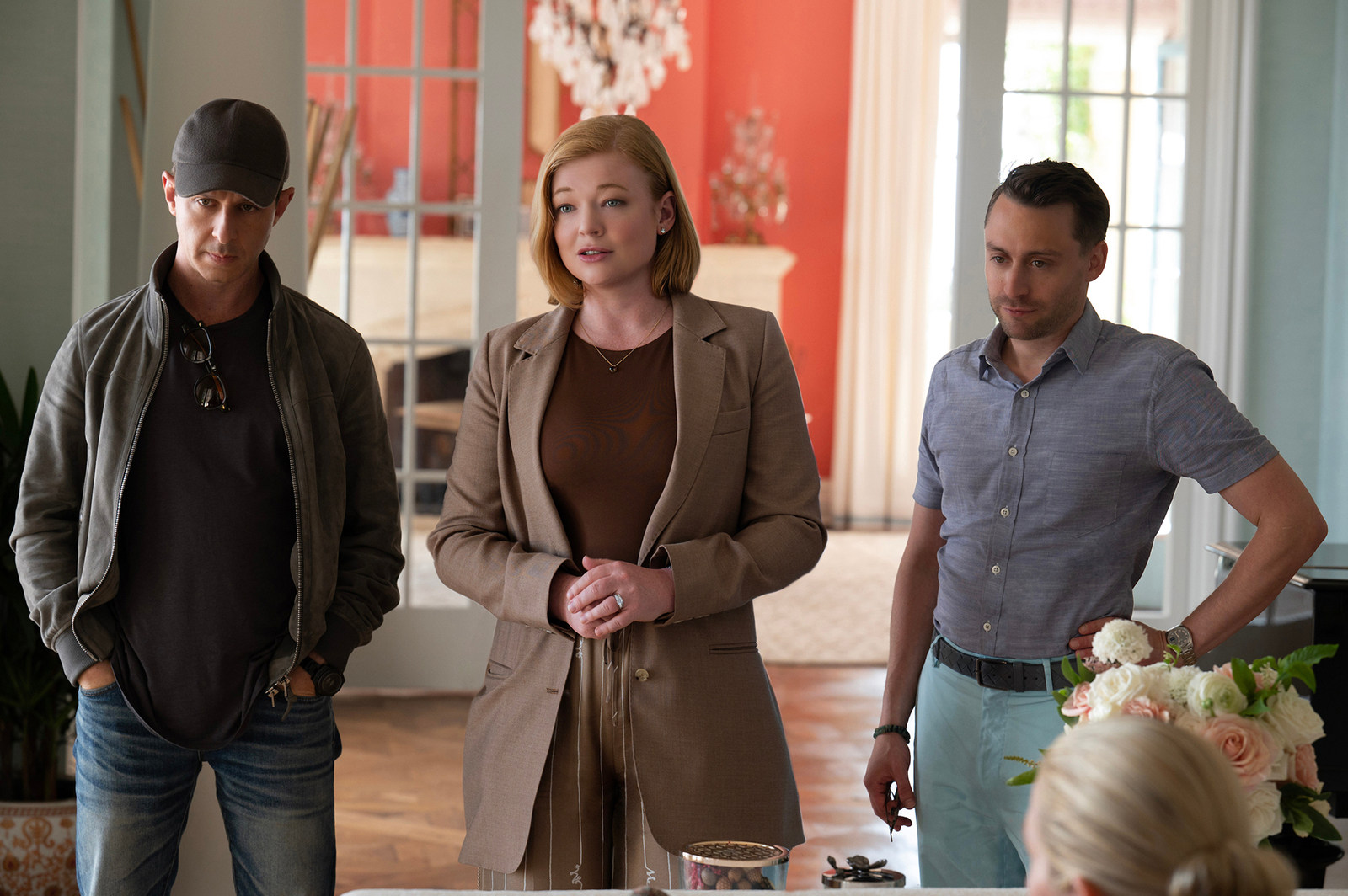 Succession stars Jeremy Strong (left), Sarah Snook and Kieran Culkin have been nominated for best drama actor and actress Emmys. Photo: HBO via TNS