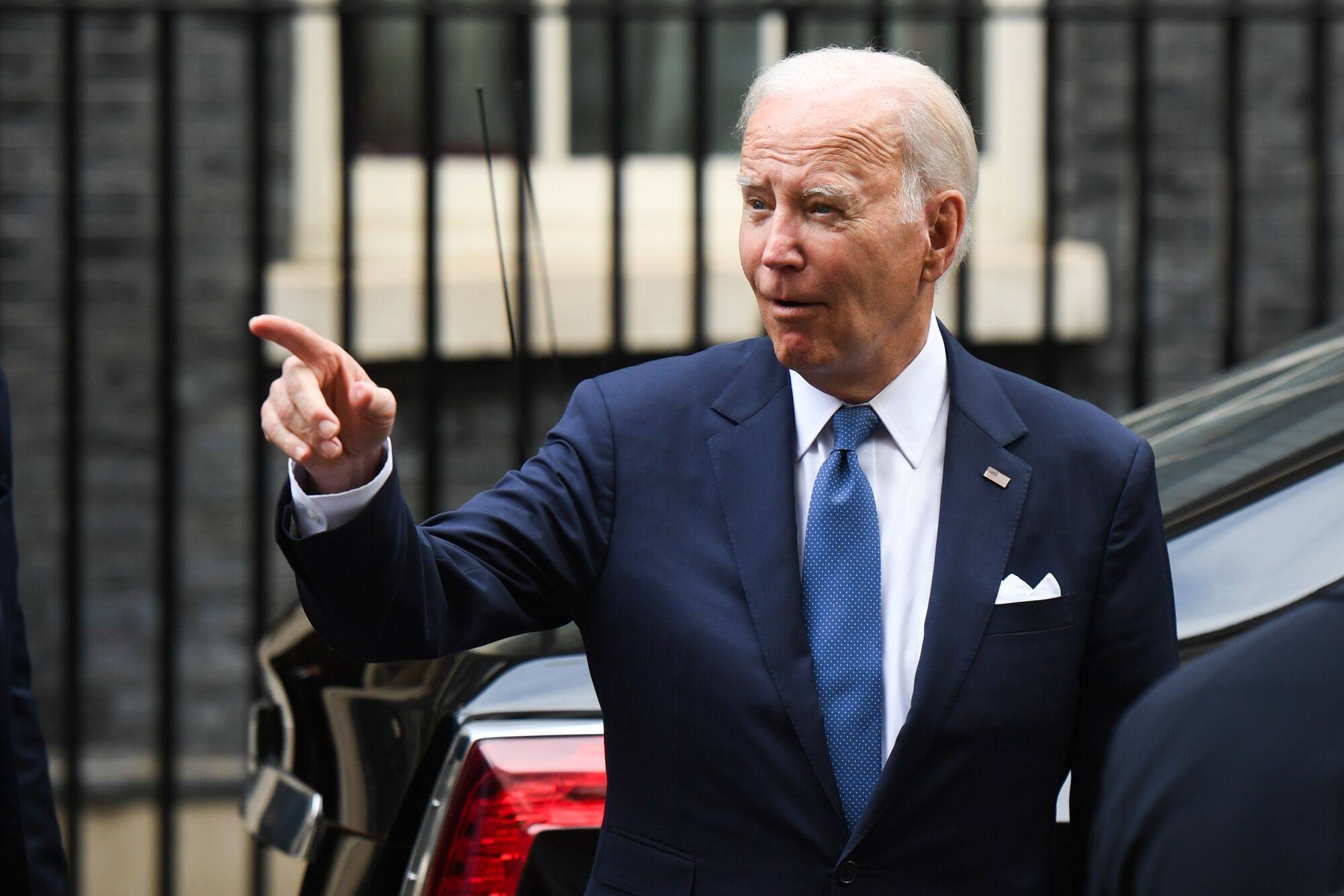 US President Joe Biden at Downing Street in London on July 10. He was set to discuss Ukraine with UK Prime Minister Sunak after several allies questioned the US president’s decision to send cluster bombs to Ukraine. Photo: Bloomberg