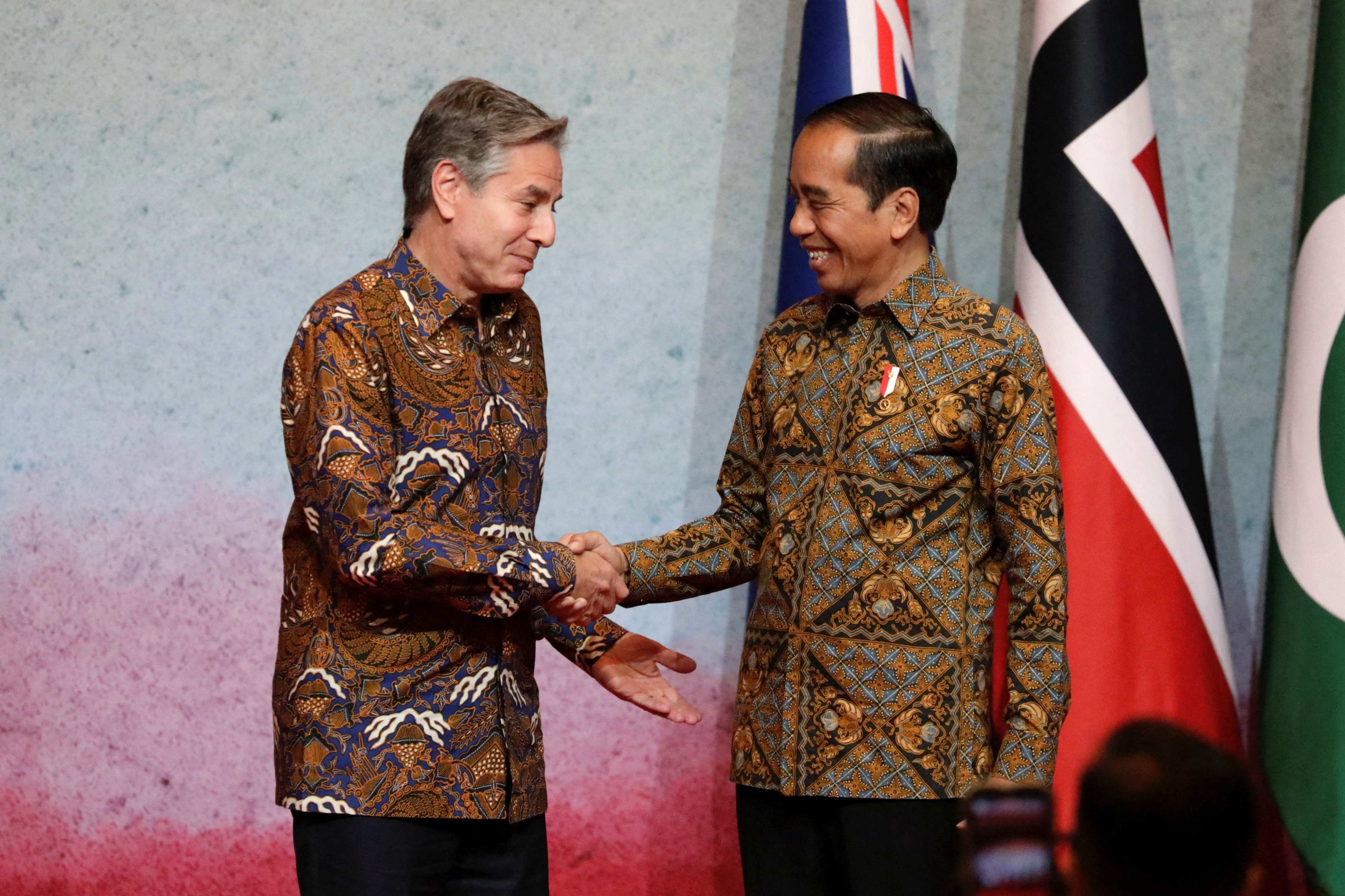 Indonesian President Joko Widodo (right) greets US Secretary of State Antony Blinken at an Asean meeting in Jakarta on Friday. Photo: AFP
