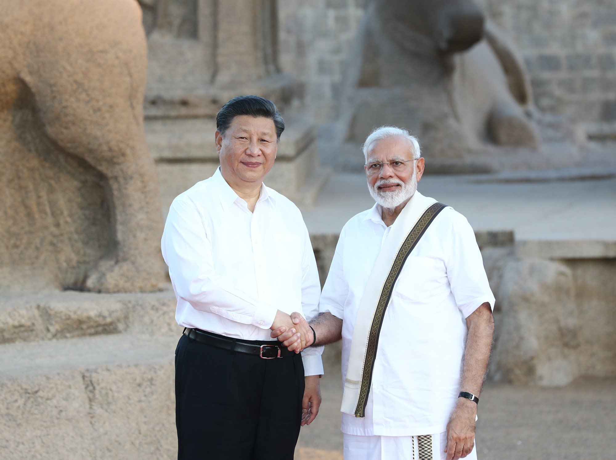 Chinese President Xi Jinping and Indian Prime Minister Narendra Modi in Chennai, India in October 2019. Photo: TNS